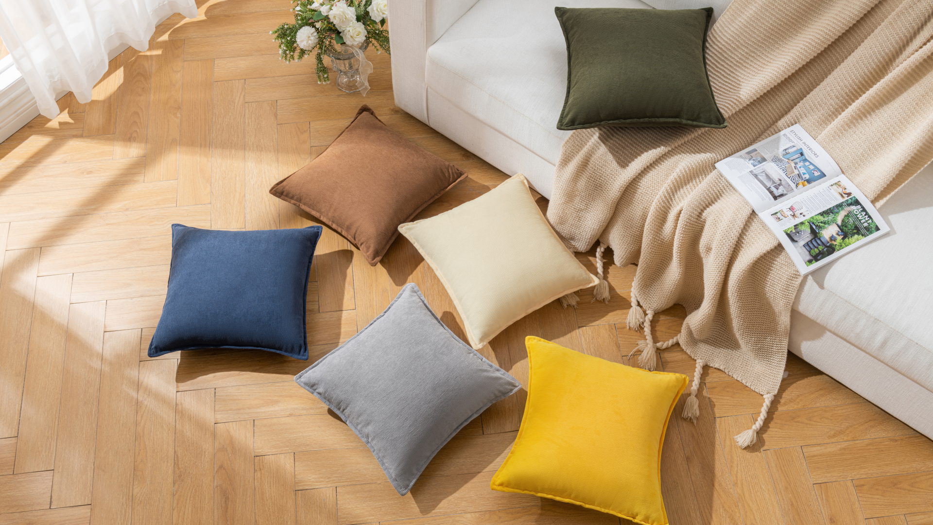 Housses De Coussin 45x45cm Velours Beige Avec Ligne Dorée - Lot De 2