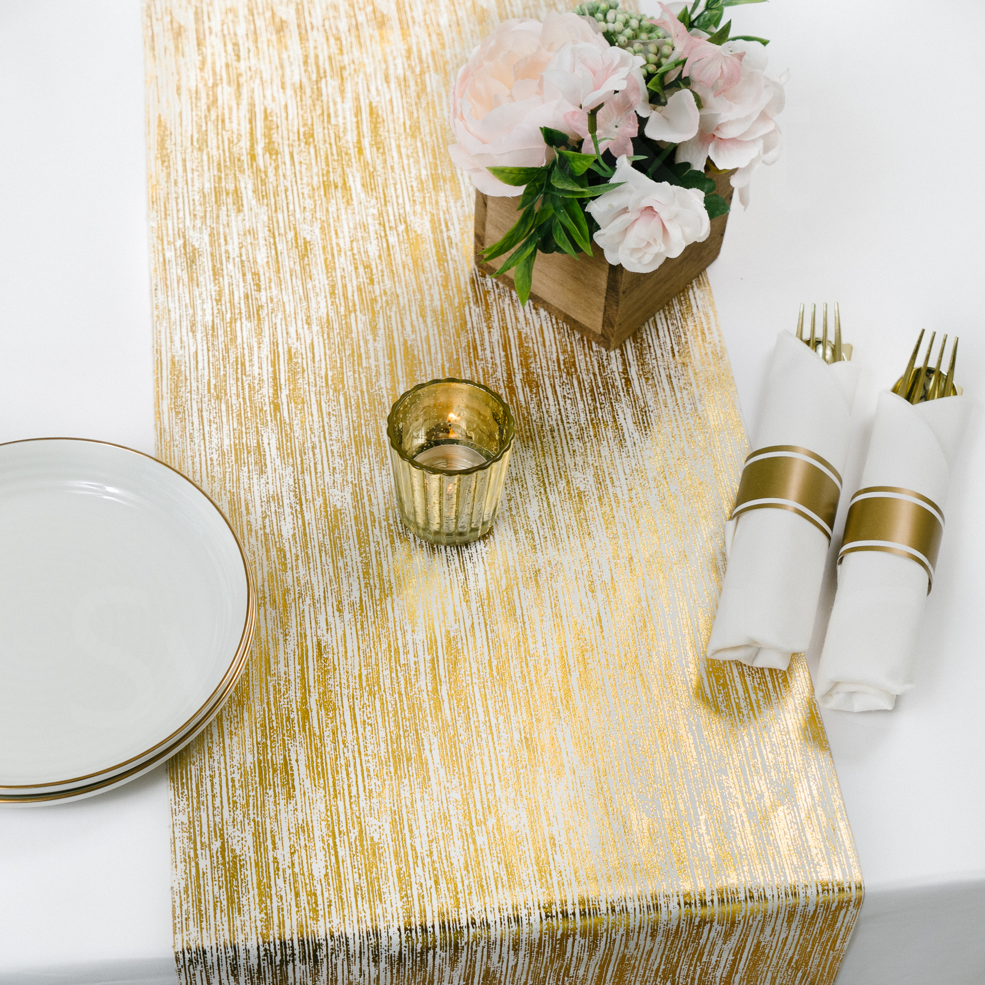 PapaKit Sparkle Metallic Gold Thin No-Iron Table Runner 11in X 65ft (20