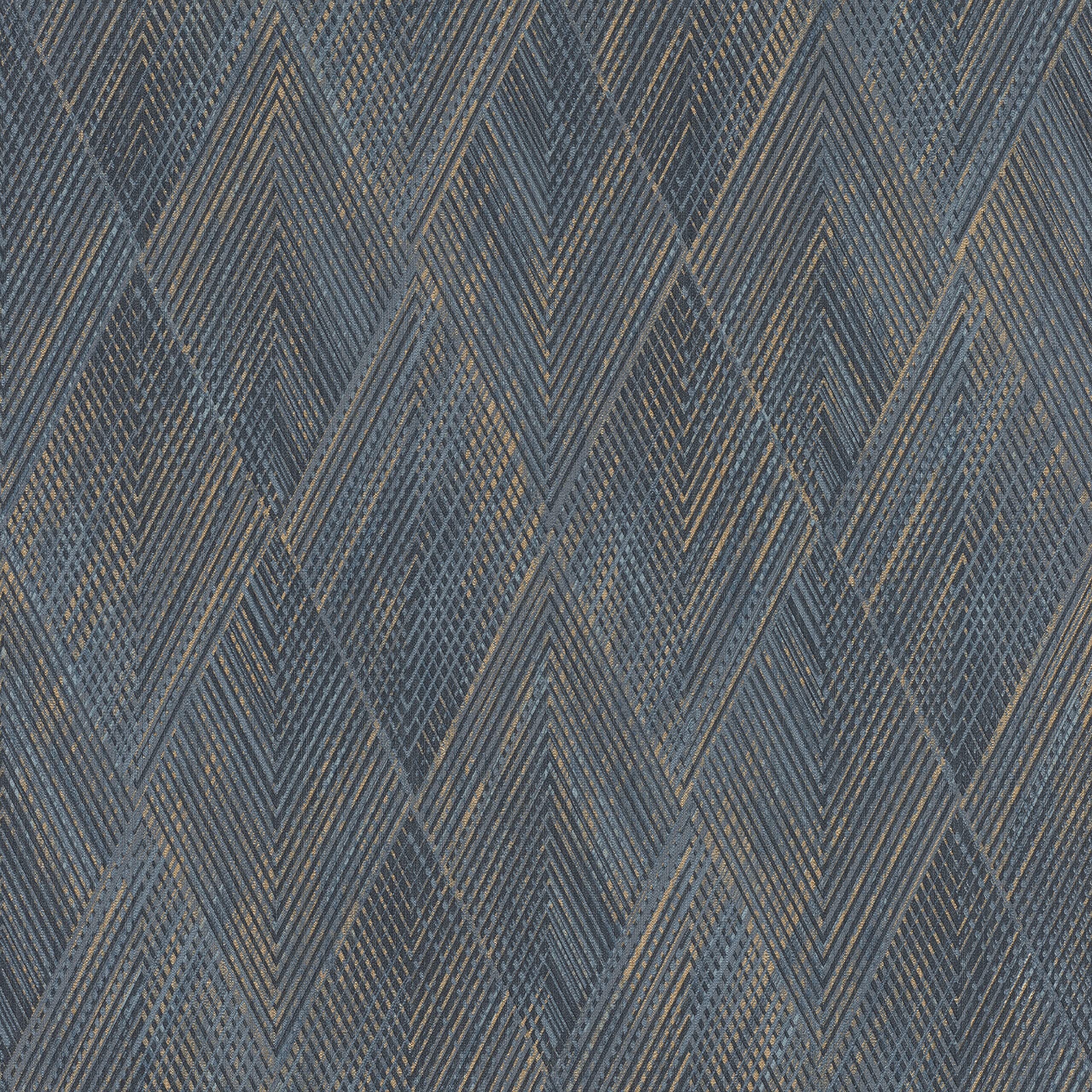 Rasch Papel pintado 844146 en azul y dorado con patrón geométrico de rombos de la colección Perfecto VI – 10,05 m x 0,53 m (largo x ancho)