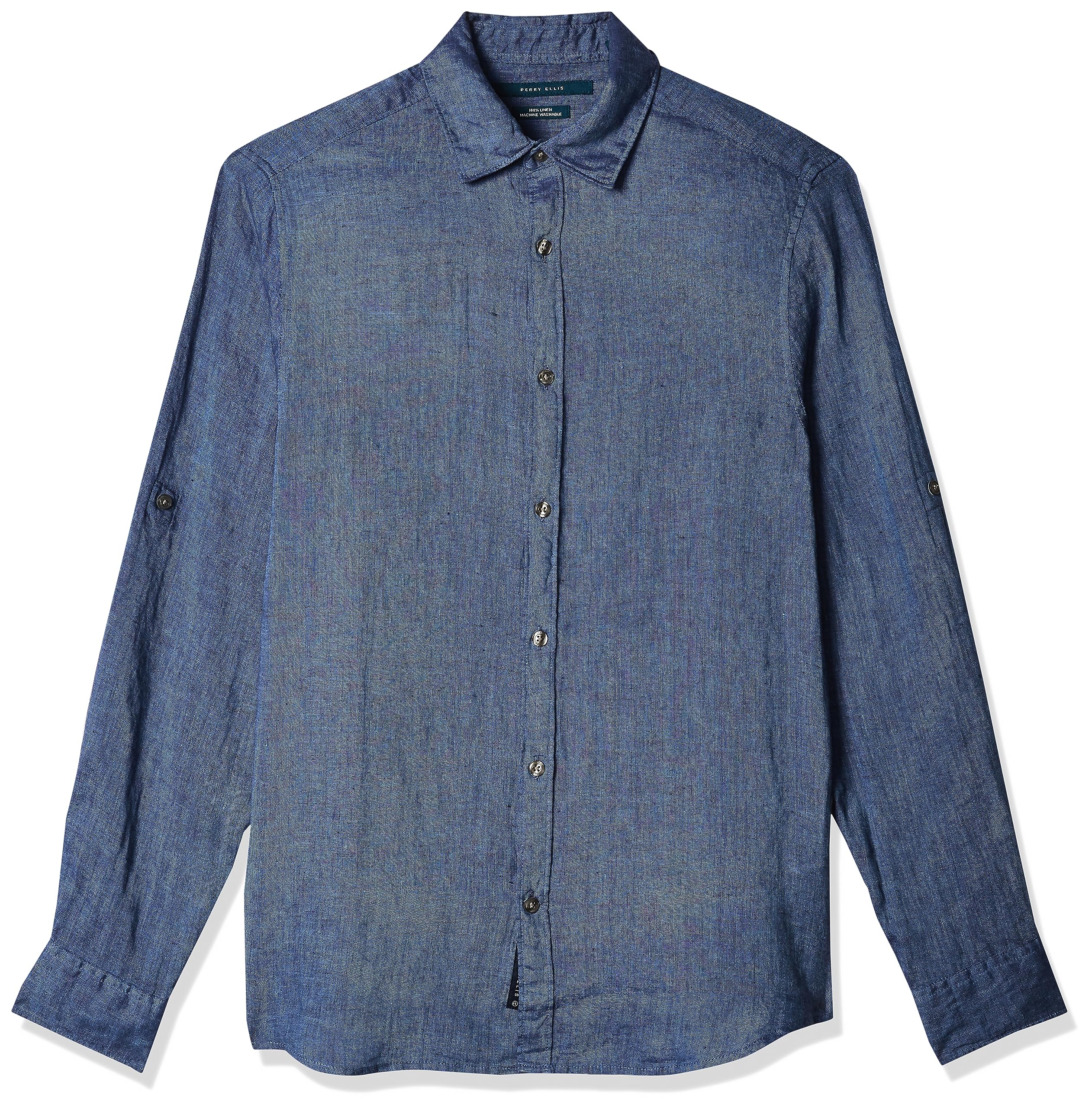 Amazon.co.jp: Perry Ellis メンズロール袖無地リネンシャツ US サイズ