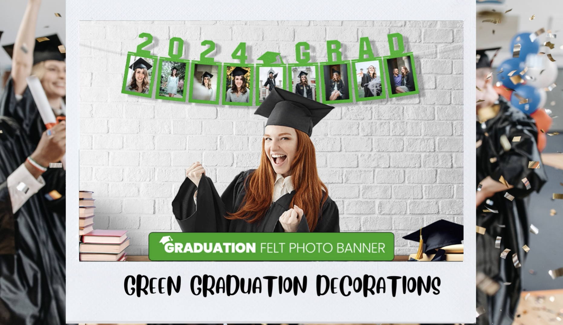 Personalisiertes Abschluss-Banner Mit Foto – Glitzerndes Grün, Fertig Montiert Für 2024