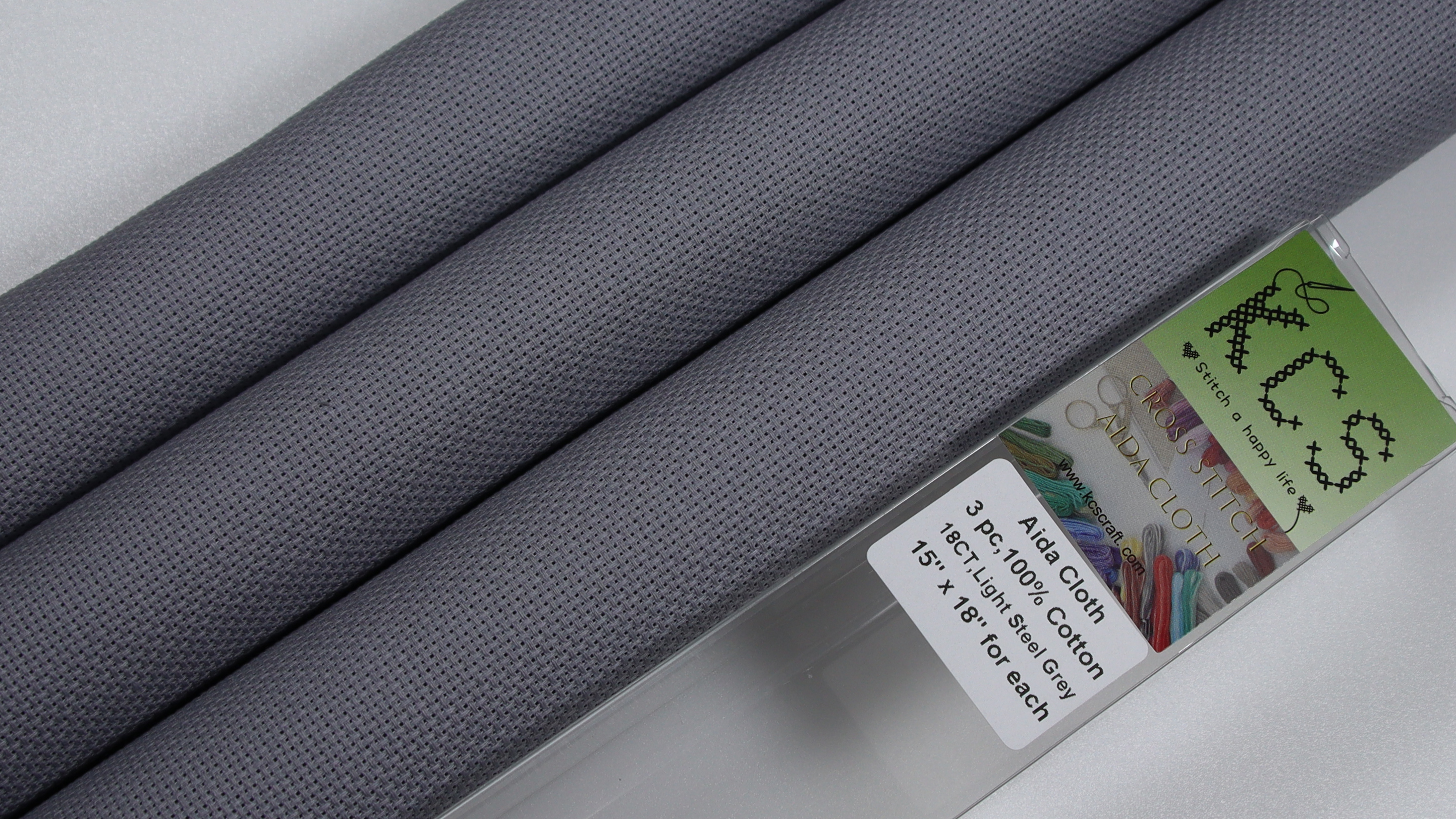 Image of KCS 3 pc of 15 inch x 18 inch Counted Cross Stitch Cotton Aida Cloth Needlework Rolled Fabric Box,18CT,Light Steel Grey