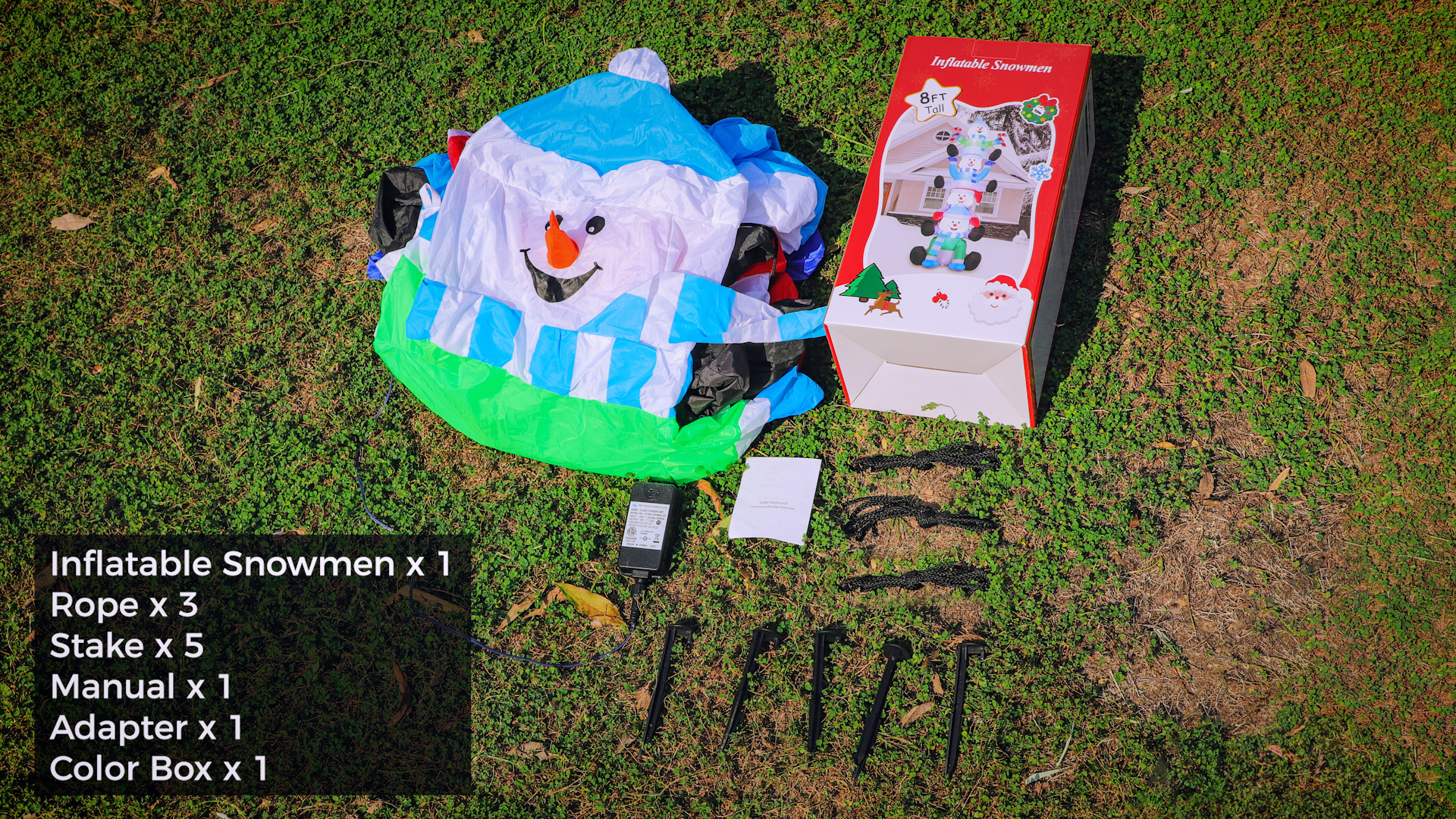 8FT Christmas Inflatable Snowman - LED Light Up Outdoor Yard Decoration With Merry Christmas Sign