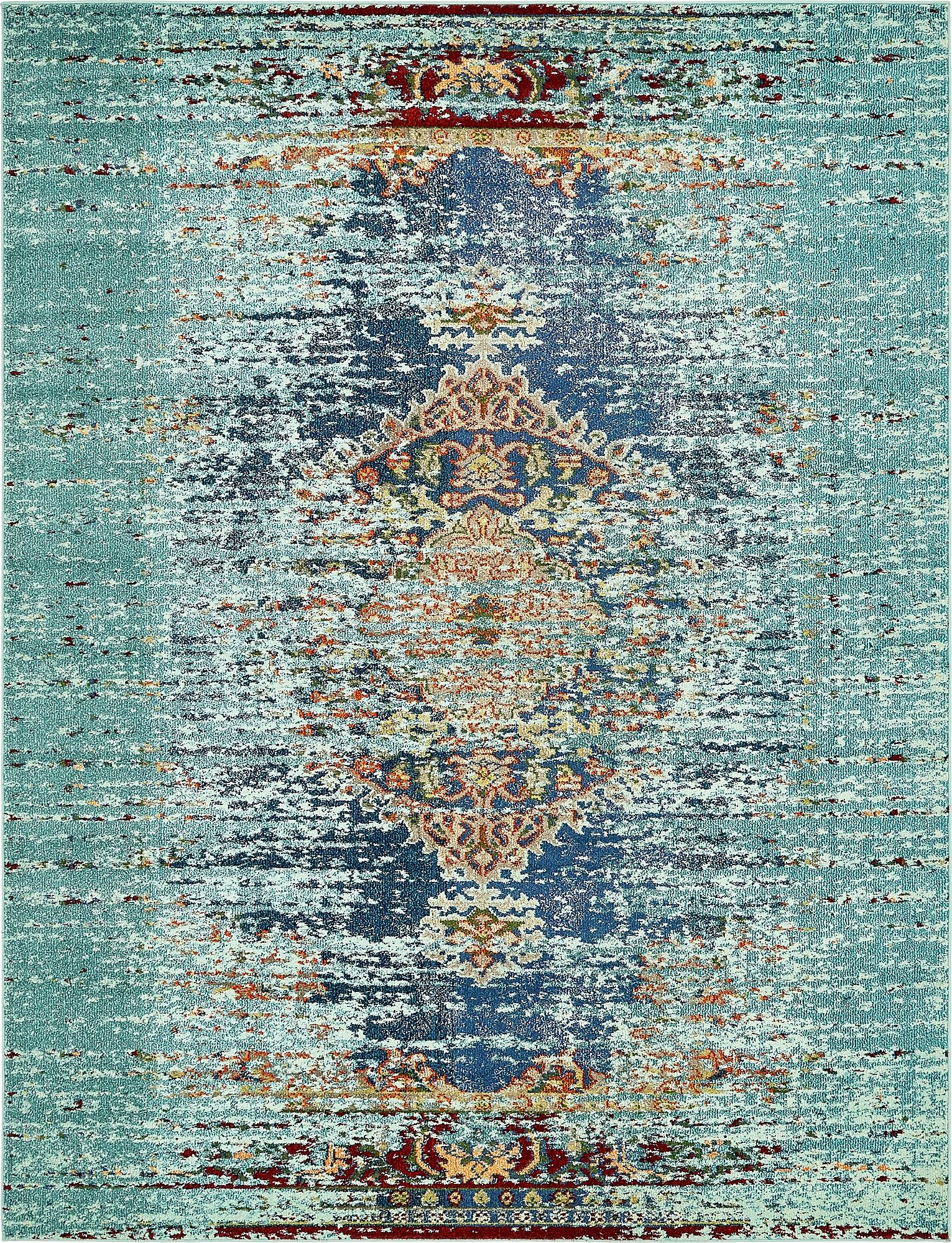 Unique Loom Vita Collection Saturated Over-Dyed Traditional Gradient Area Rug, 8 ft x 10 ft, Turquoise/Navy Blue
