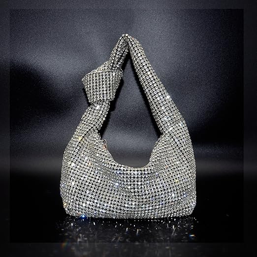 Miuco Women Knotted Handbag Sparkly Rhinestone Hobo Dumpling