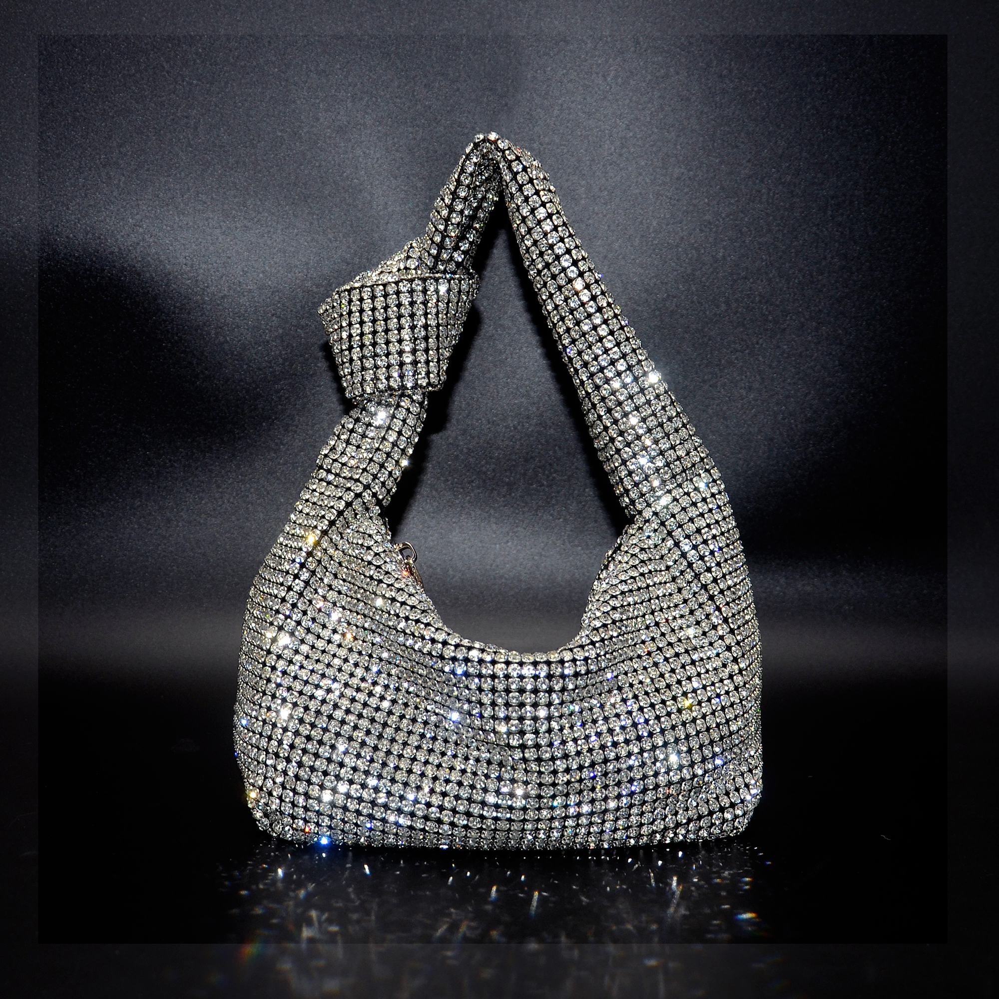Miuco Women Knotted Handbag Sparkly Rhinestone Hobo Dumpling