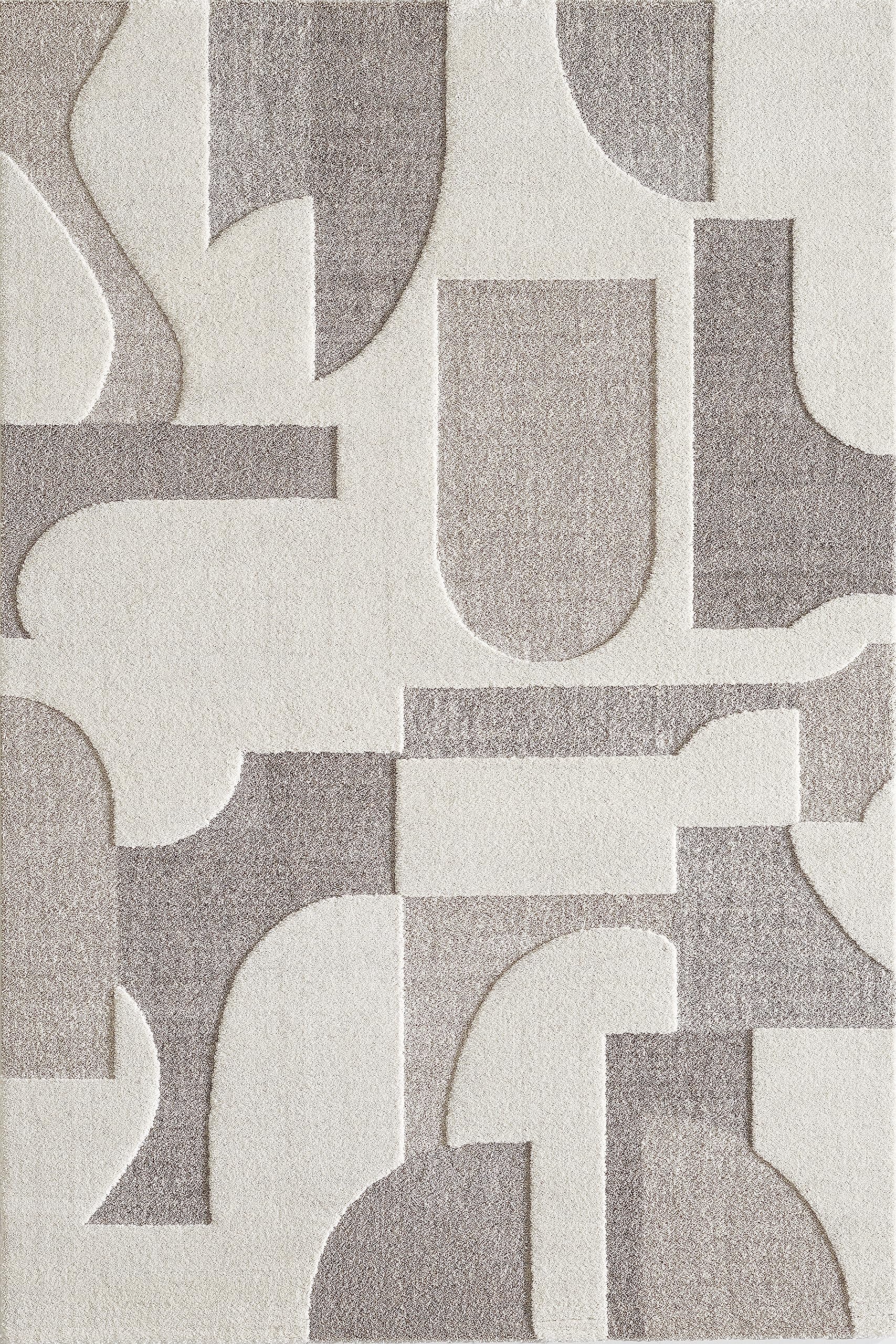 Mia's Teppiche Theo – Moderner Kurzflor Mit 3D-Effekt In Creme, Weich & Pflegeleicht