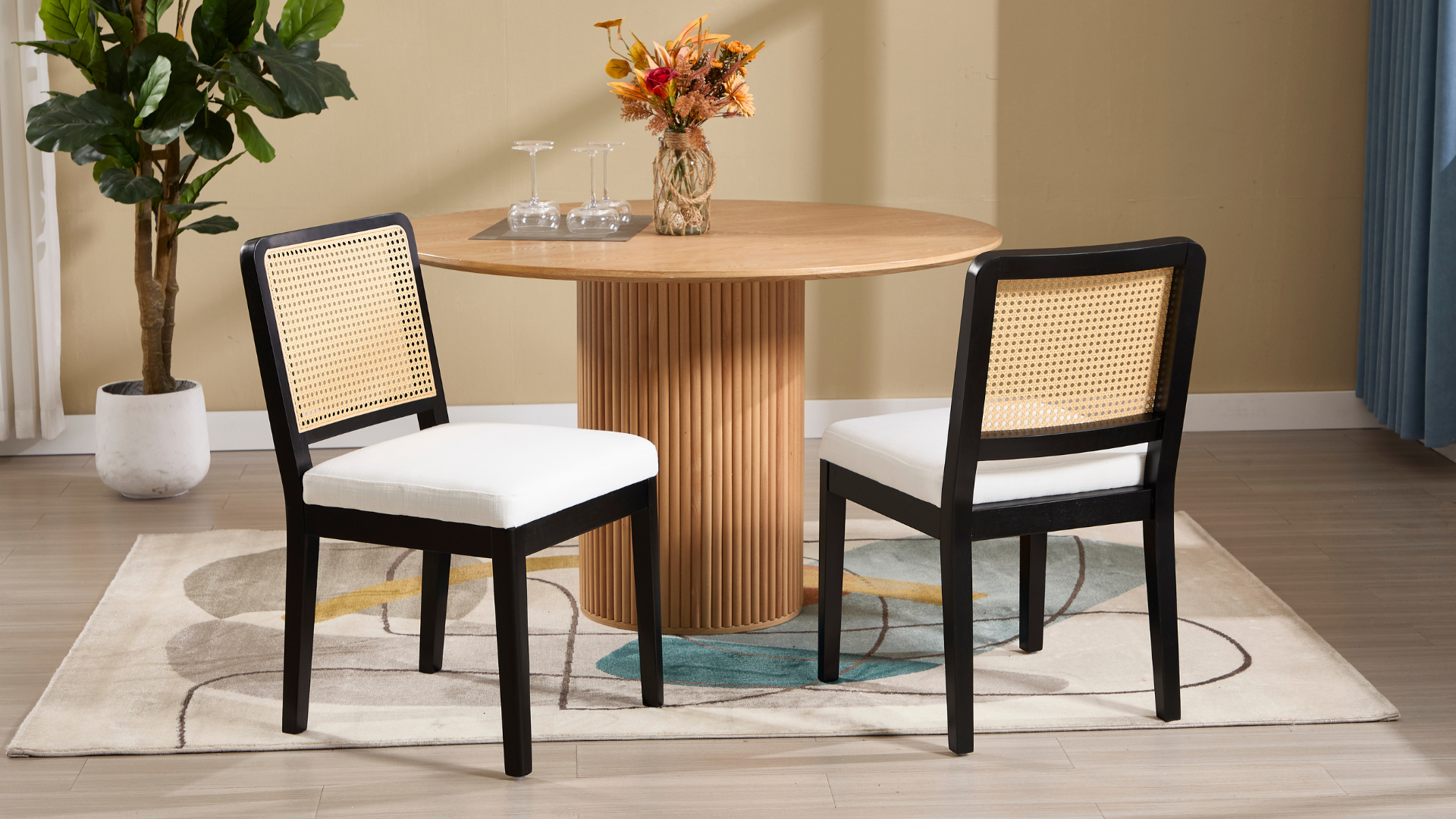 Eetkamerstoelen set van 1/4 hout, moderne massief houten eetkamerstoelen, keukeneetkamerstoelen, gebogen rugleuning gestoffeerde eetkamerstoel met walnootpoten (B 1