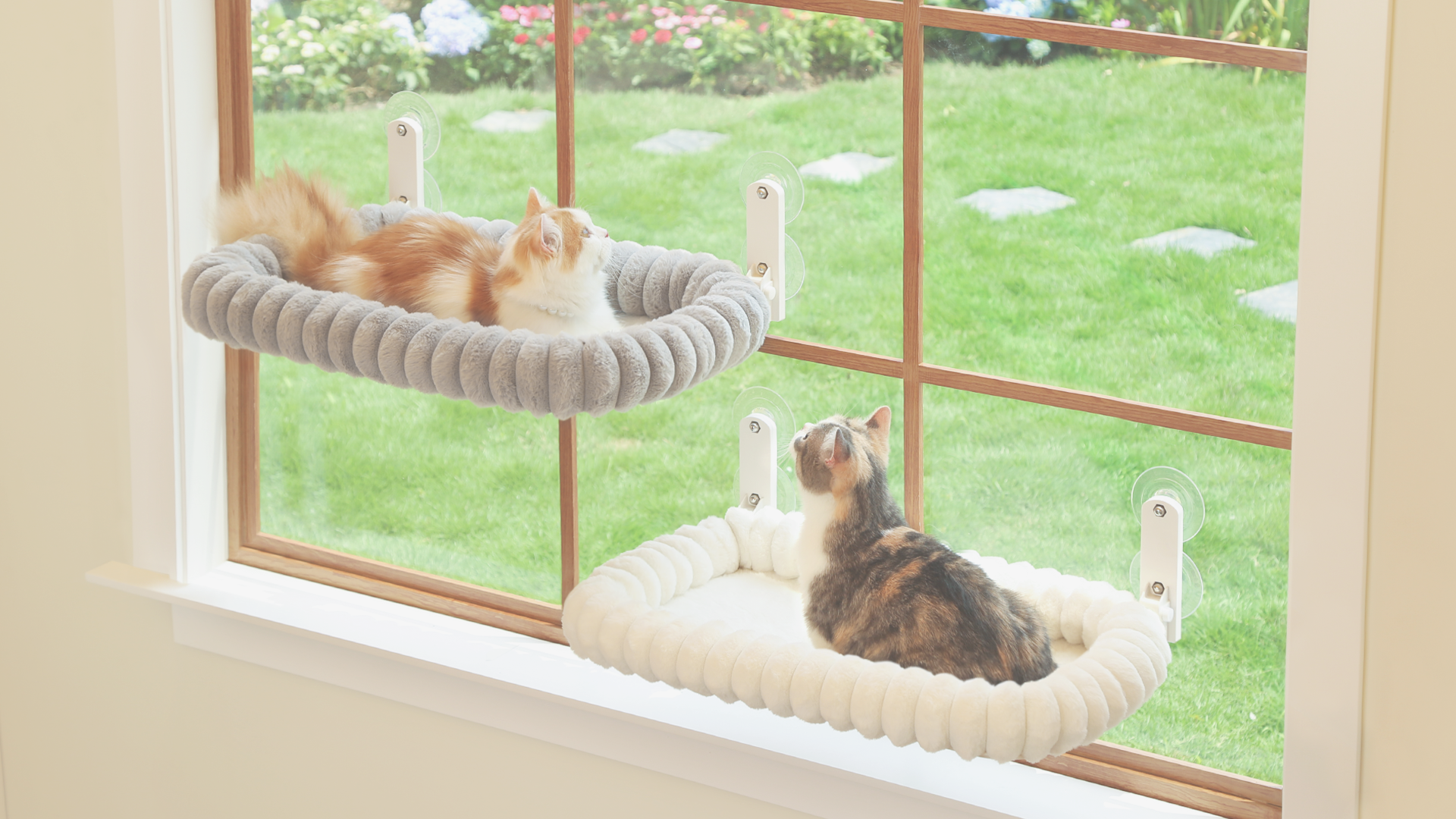 Zakkart SnugCloud Foldable Cat Window Perch - Cordless, Ultra Soft Machine Washable Bed with 4-Sided Bolster, Metal Frame - Window Hammock for Large Cats and Kittens (Cream White, Medium) - image 7