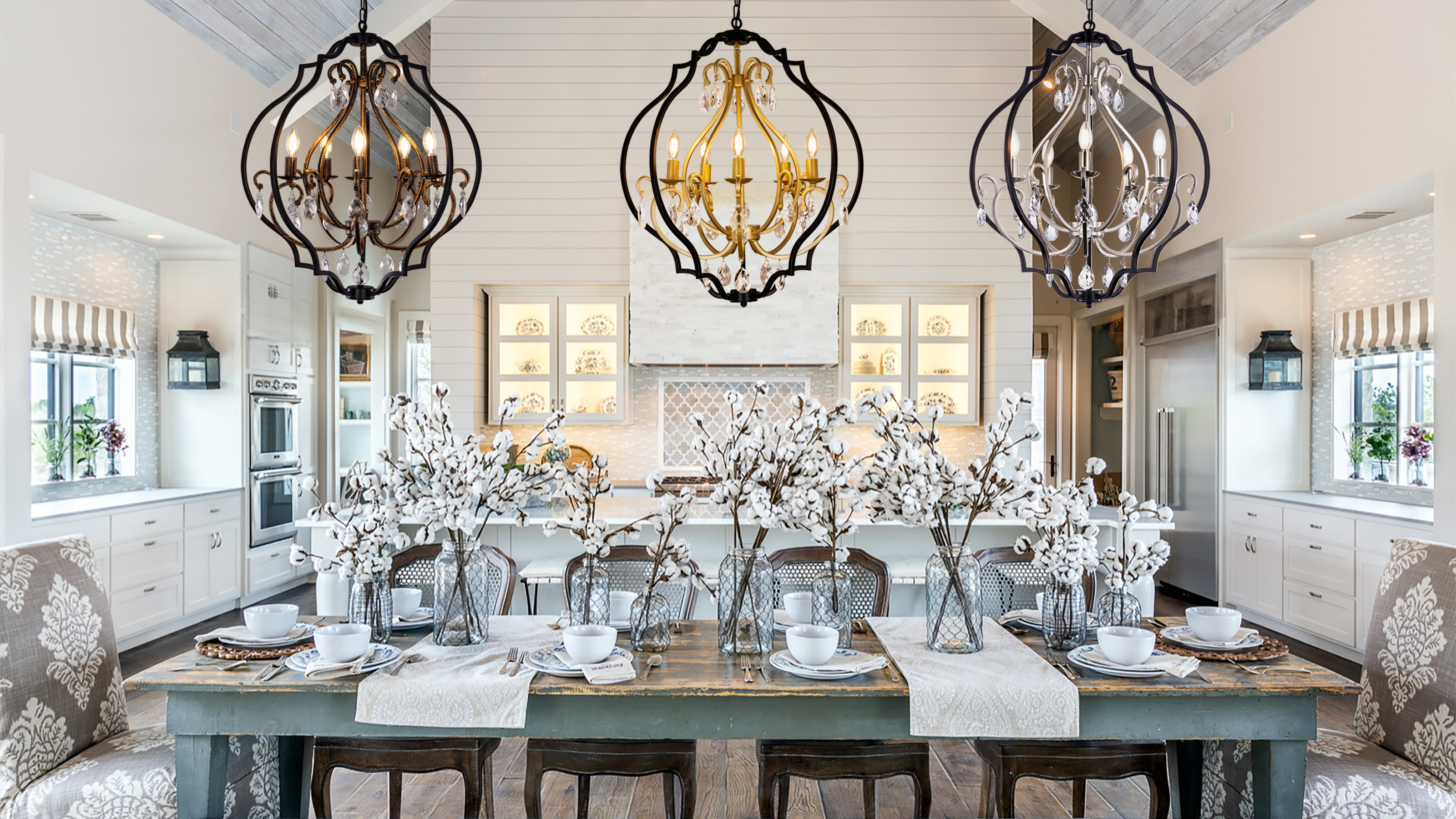 TOCHIC 5 Lights Farmhouse Chandelier, Rustic Orb Chandeliers for