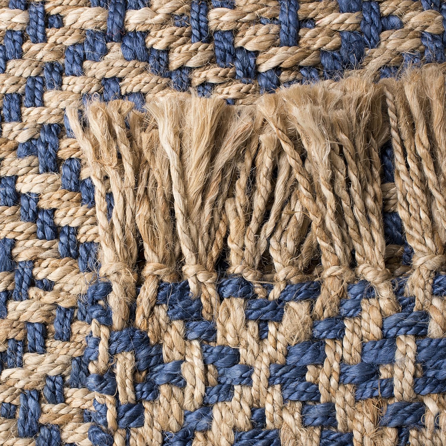 SAFAVIEH Natural Fiber Collection Runner Rug - 2'3" x 10', Tropical Blue & Natural, Handmade Boho Diamond Tassel Jute, Ideal for High Traffic Areas in Living Room, Bedroom (NF266D)