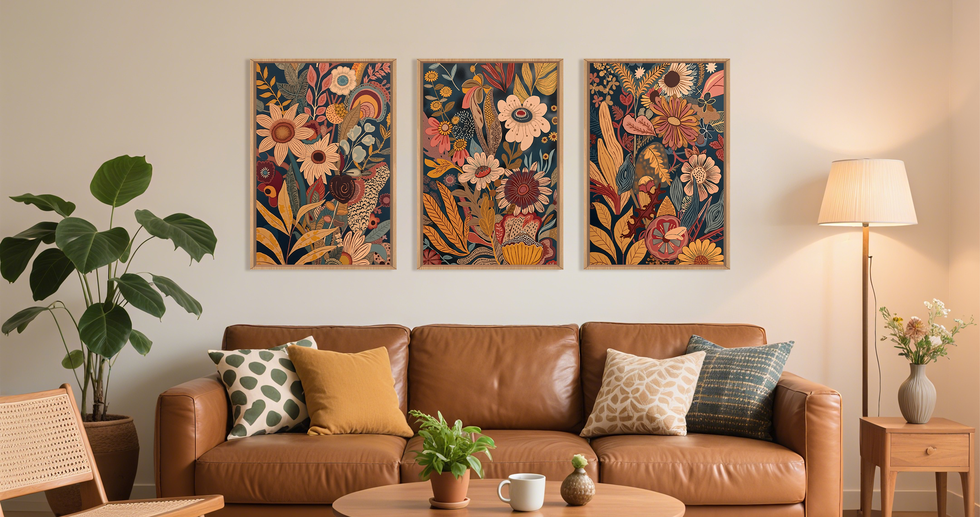 Amazon.com: HOURIA Large Orange Flower Framed Canvas Wall Art Set