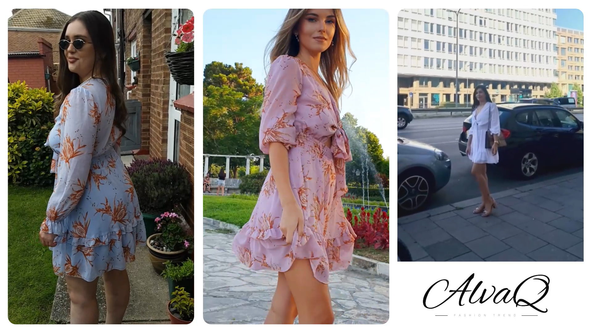 AlvaQ Womens Casual Lantern Sleeve A Line Ruffle Short Dress