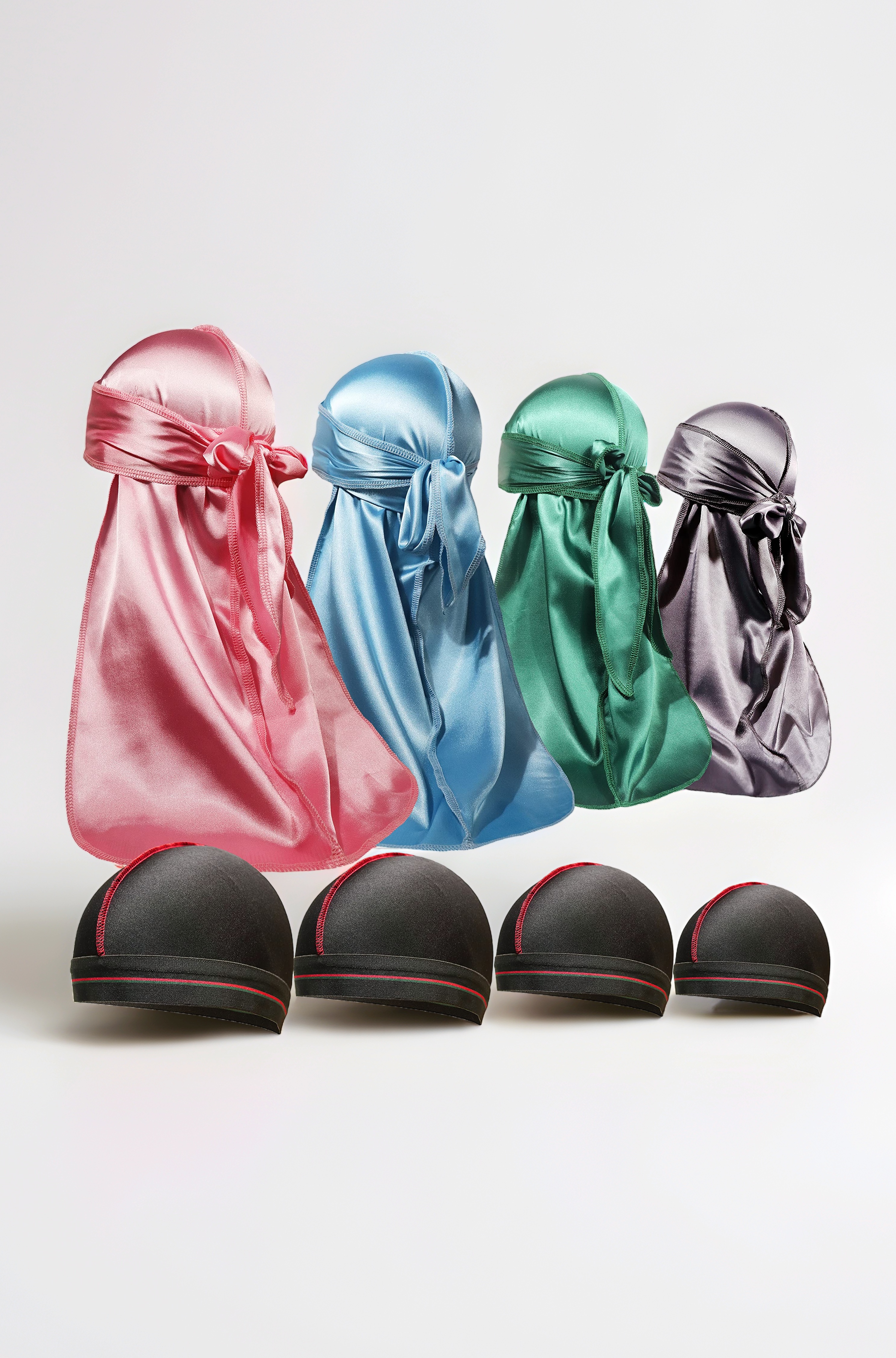 8PCS Silky Durag Men Wave Cap Long Tail Do rag for 360 wave Dew Rag Packs