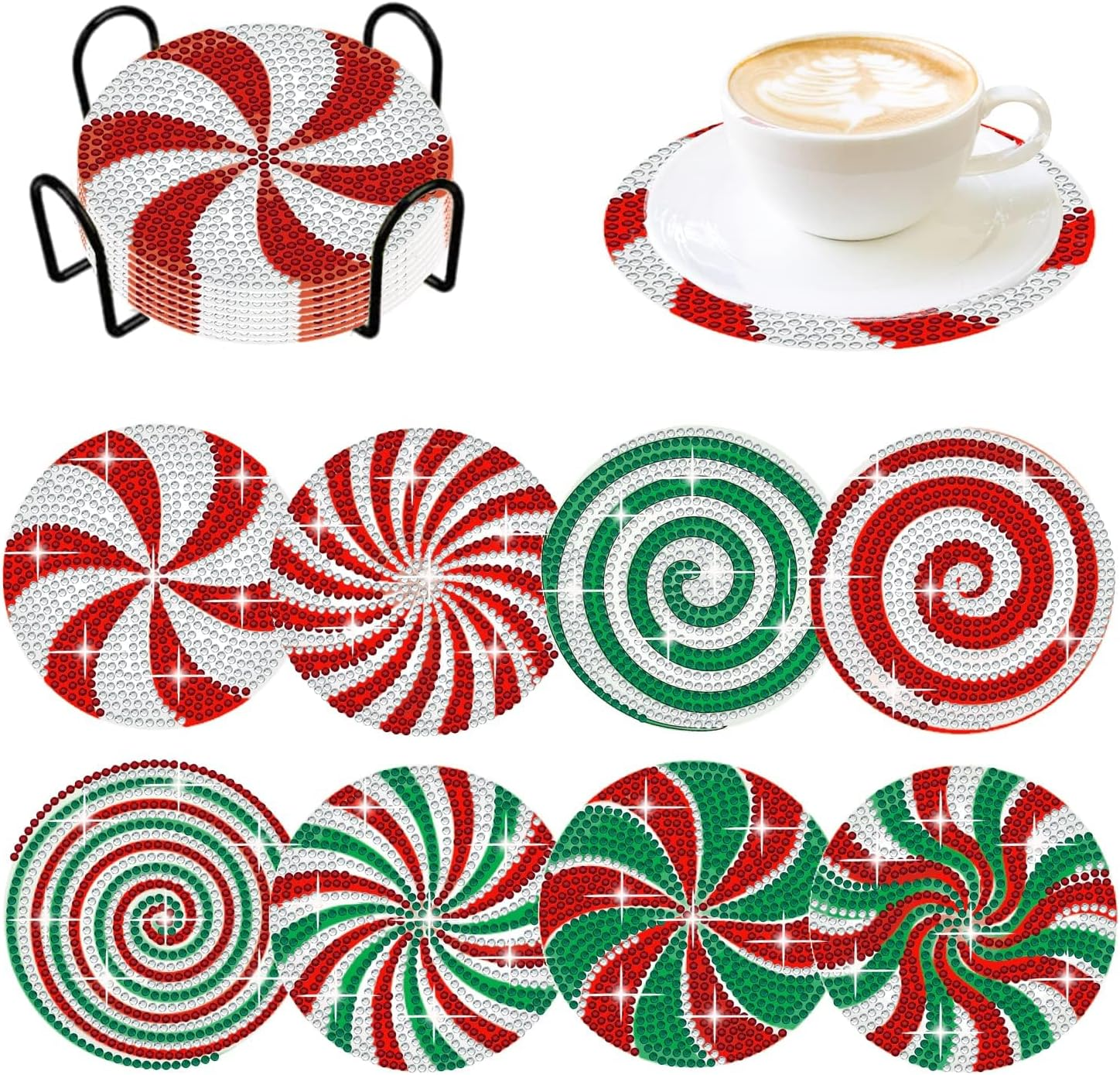 Amazon.com: 8 Pieces Christmas Candy Diamond Coasters with Holder