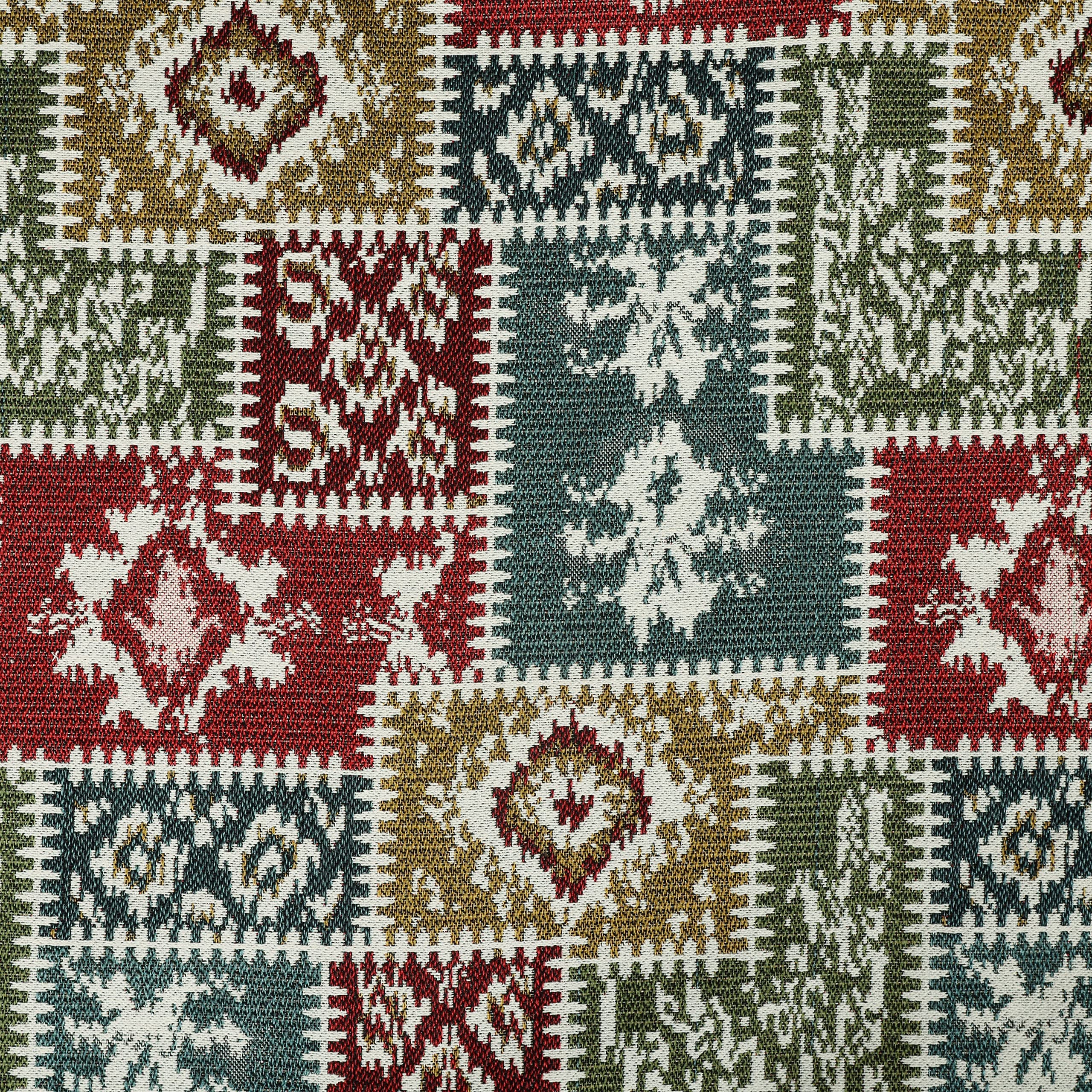 Tessuto per tappezzeria in ciniglia pesante, multicolore, bianco, motivo kilim, ignifugo, patchwork, materiale al metro, svendita (al metro)