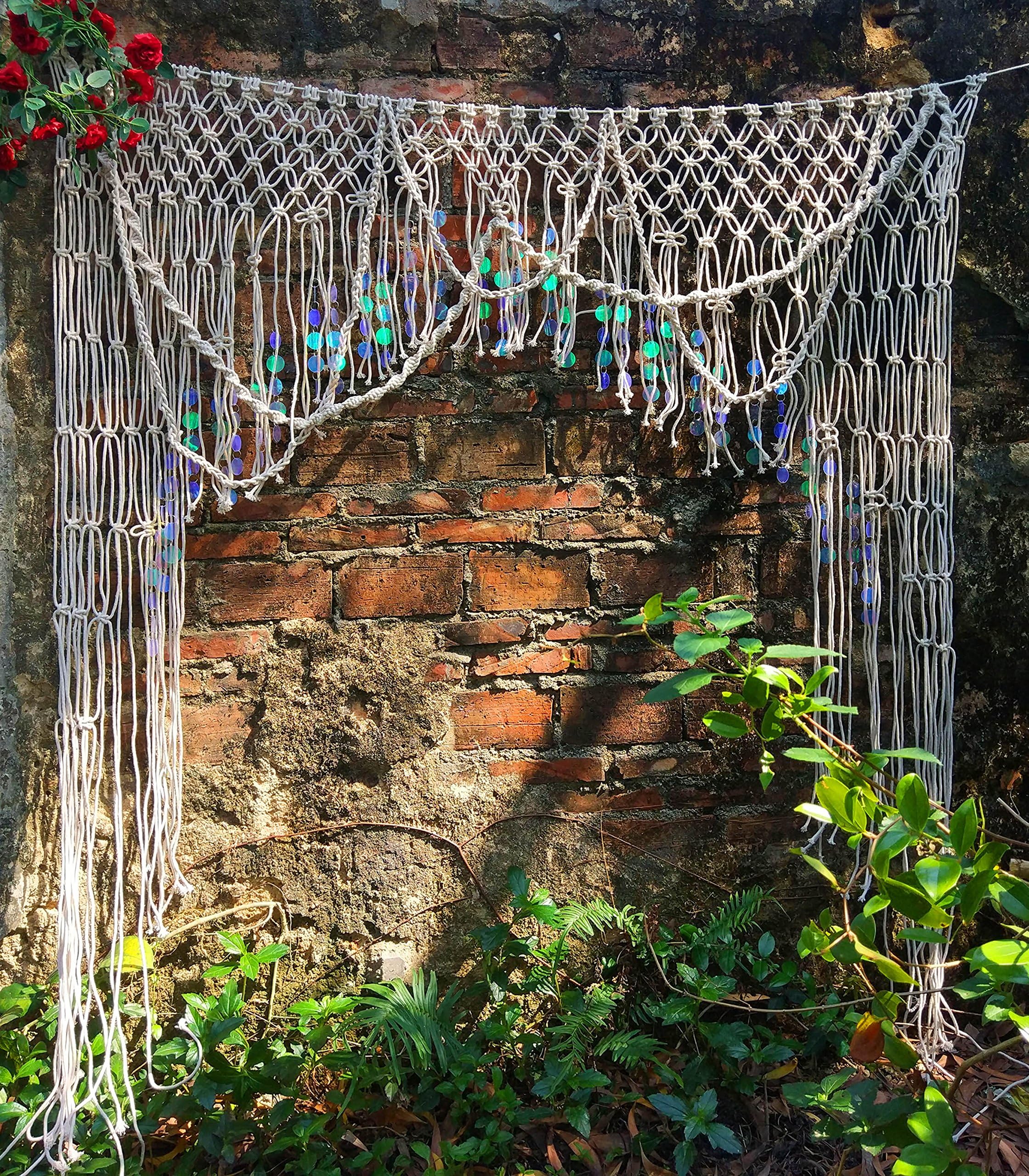 HiPlus Large Sequin Macrame Wall Hanging Tapestry- Macrame Curtains for Door,Window,Closet,Room Divider Wedding Backdrop Boho Home Wall Decor, 59" W x 78" L