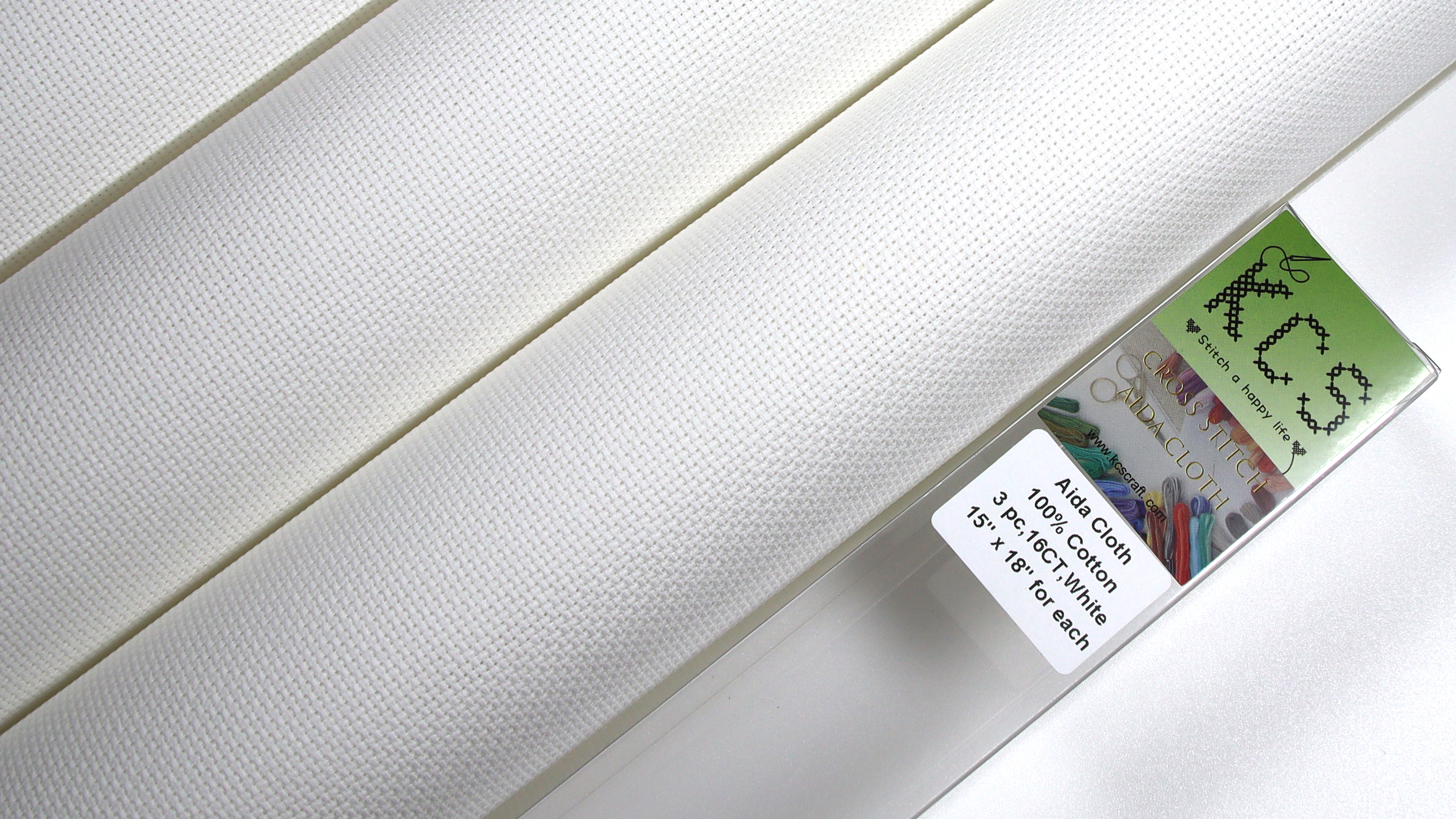 Image of KCS 3 pc of 15 inch x 18 inch Counted Cross Stitch Cotton Aida Cloth Needlework Rolled Fabric Box,16CT,White