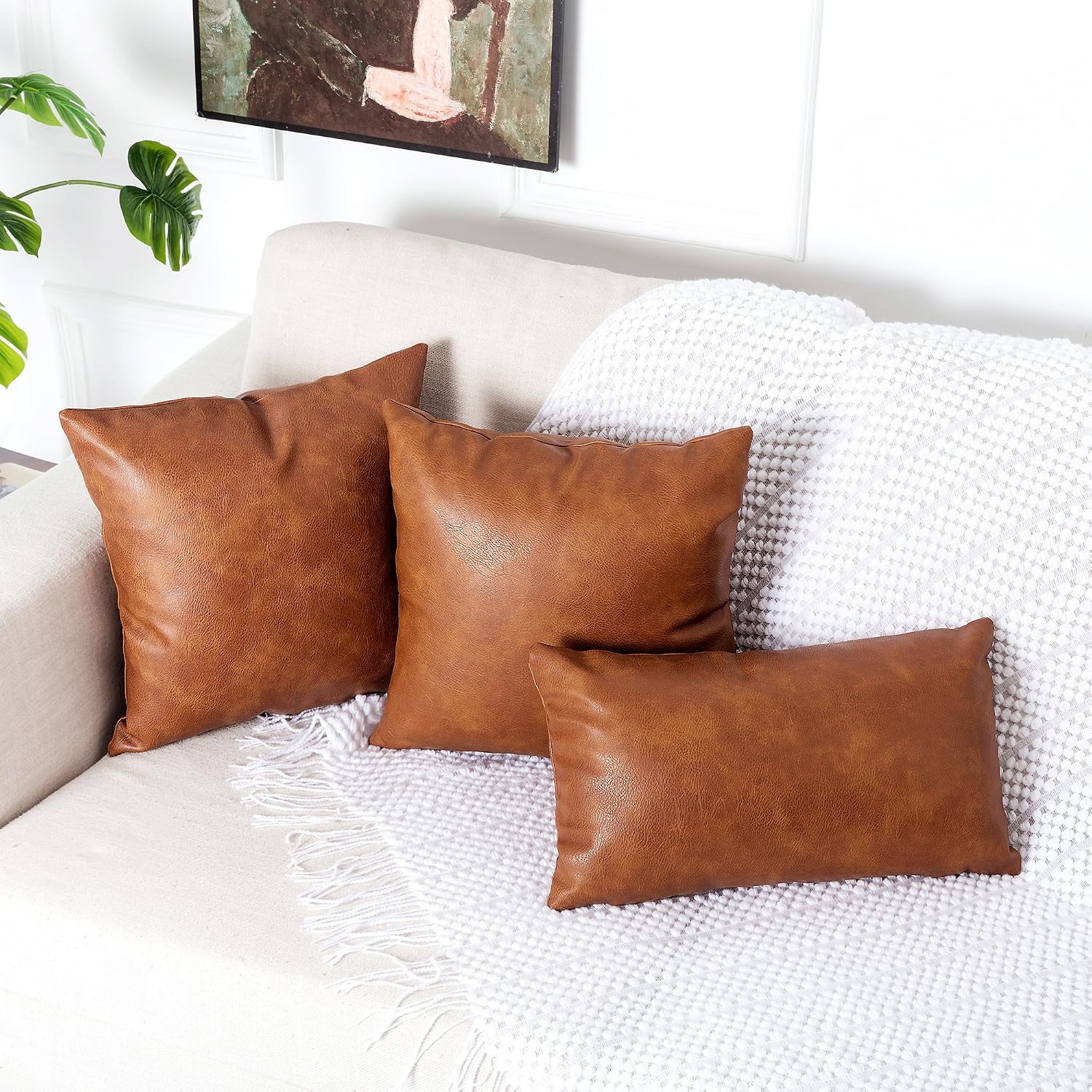 PANOD Premium Faux Leather Throw Pillow Covers, Modern Luxury Decorative Lumbar Throw Pillow Case Cushion Cases for Sofa Couch Bed Car Outdoor,12x20 inch Brown