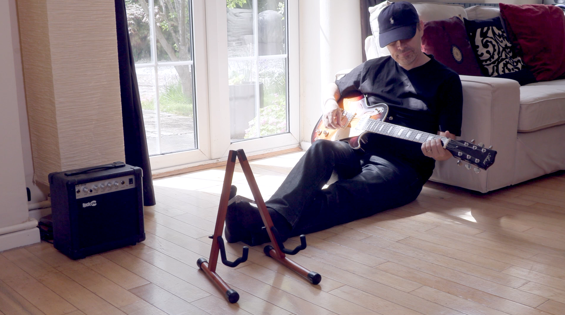 Neboic Wood Guitar Stand – Solid Mahogany, Folds Flat, Holds Acoustic, Electric, Bass Guitars