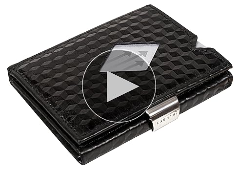3/C FOLD WALLET BLACK ① EXENTRI Trifold Wallets w/RFID Premium Leather w/Stainless