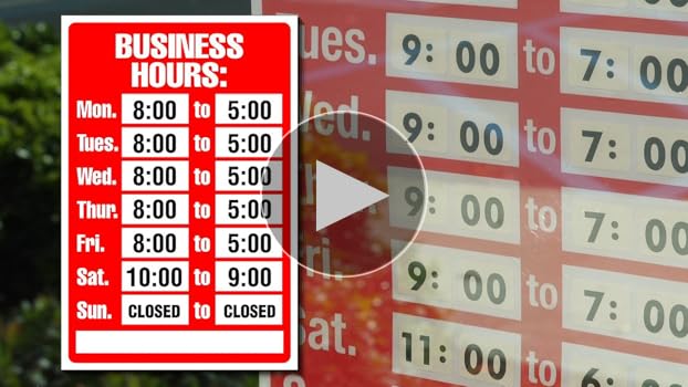 Open Signs Business Hours Sign Kit Bright Red And White Colors Includes 4 Double Sided Adhesive Pads And A Black Number Sticker Set Ideal Signs For Any Business Store