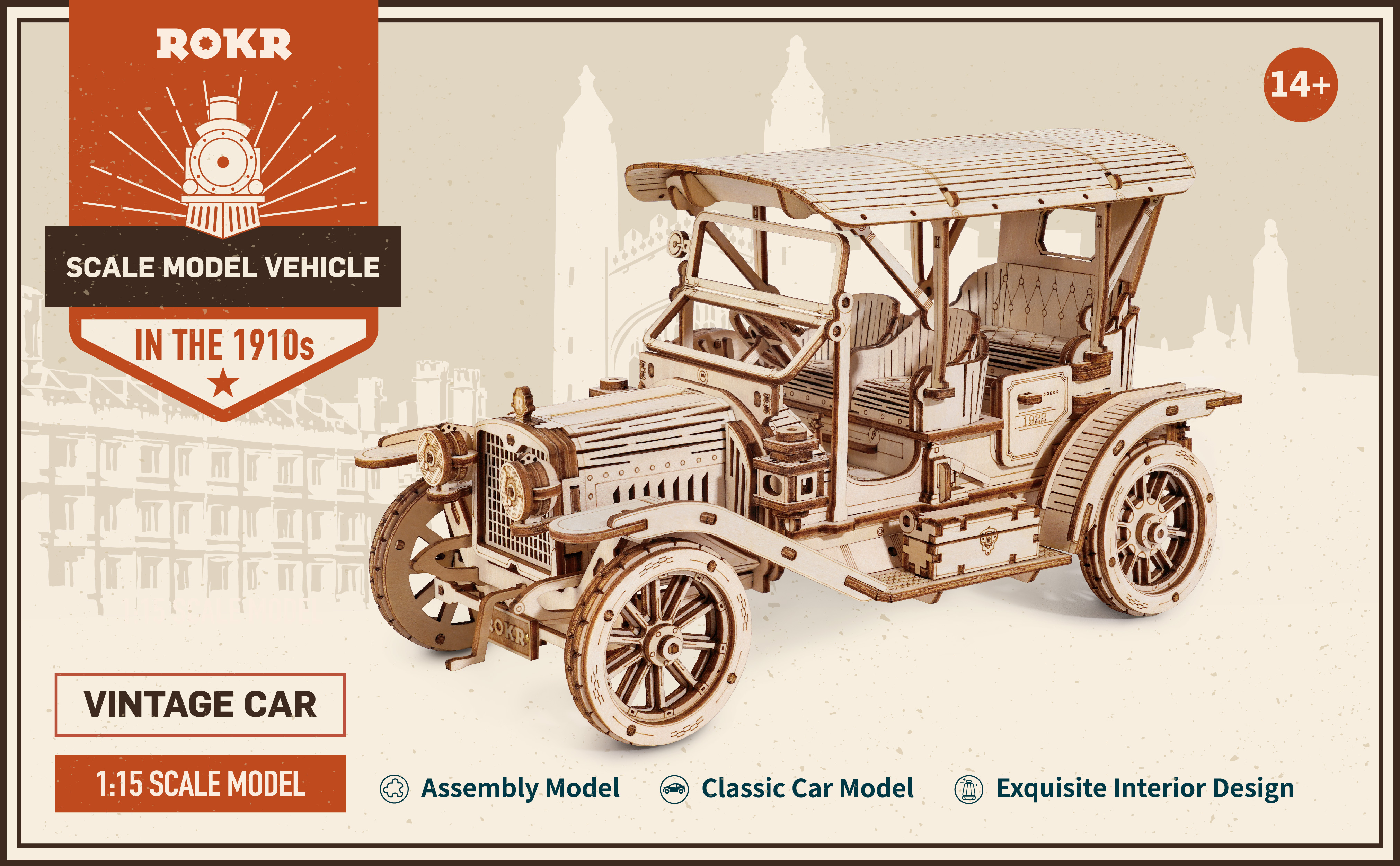 Amazon | ROKR 立体パズル ヴィンテージカー 車 モデル 模型