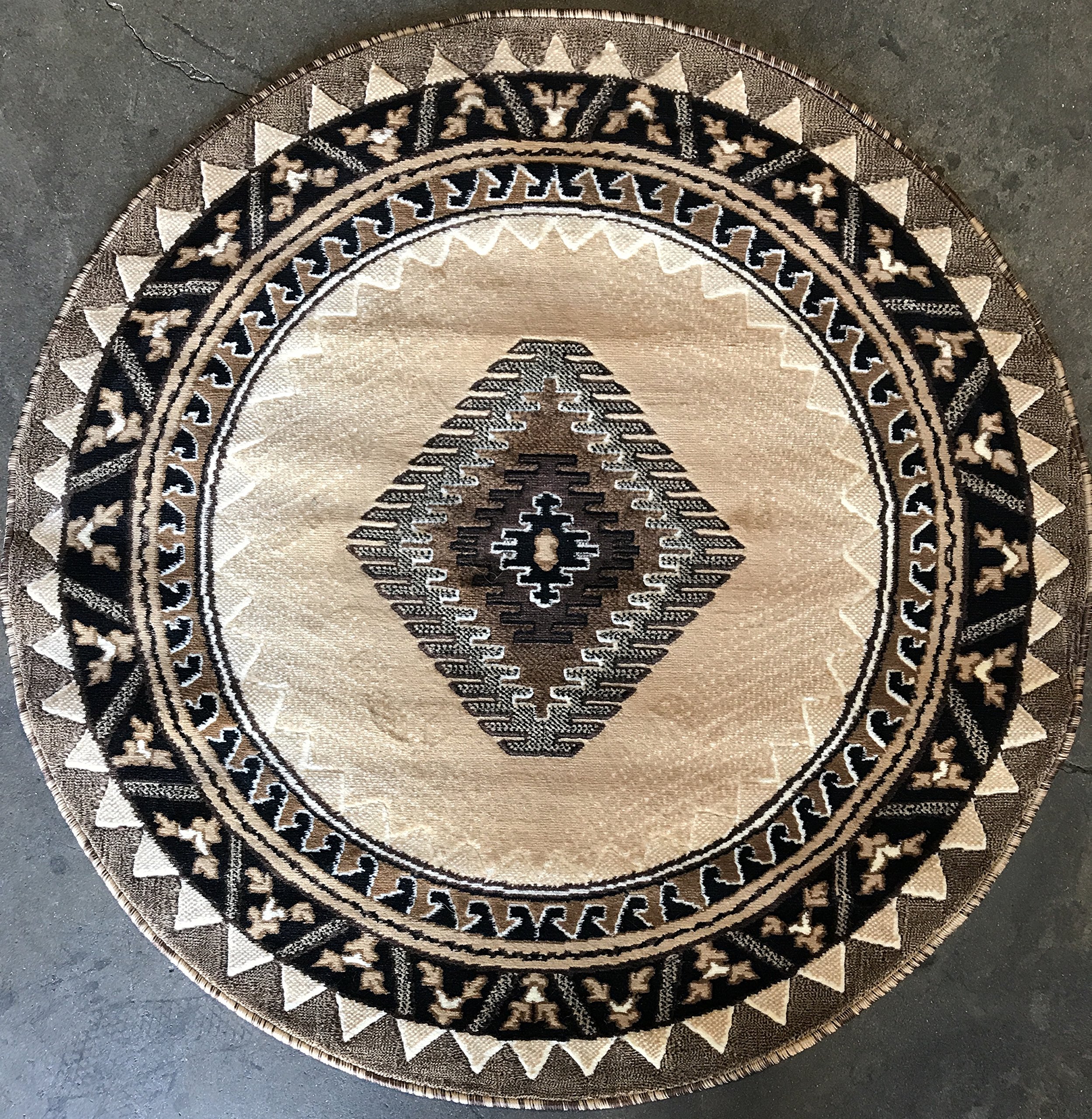 KingdomSouthwest Native American Round Indian Berber Beige Design D143 (4 Feet X 4 Feet)