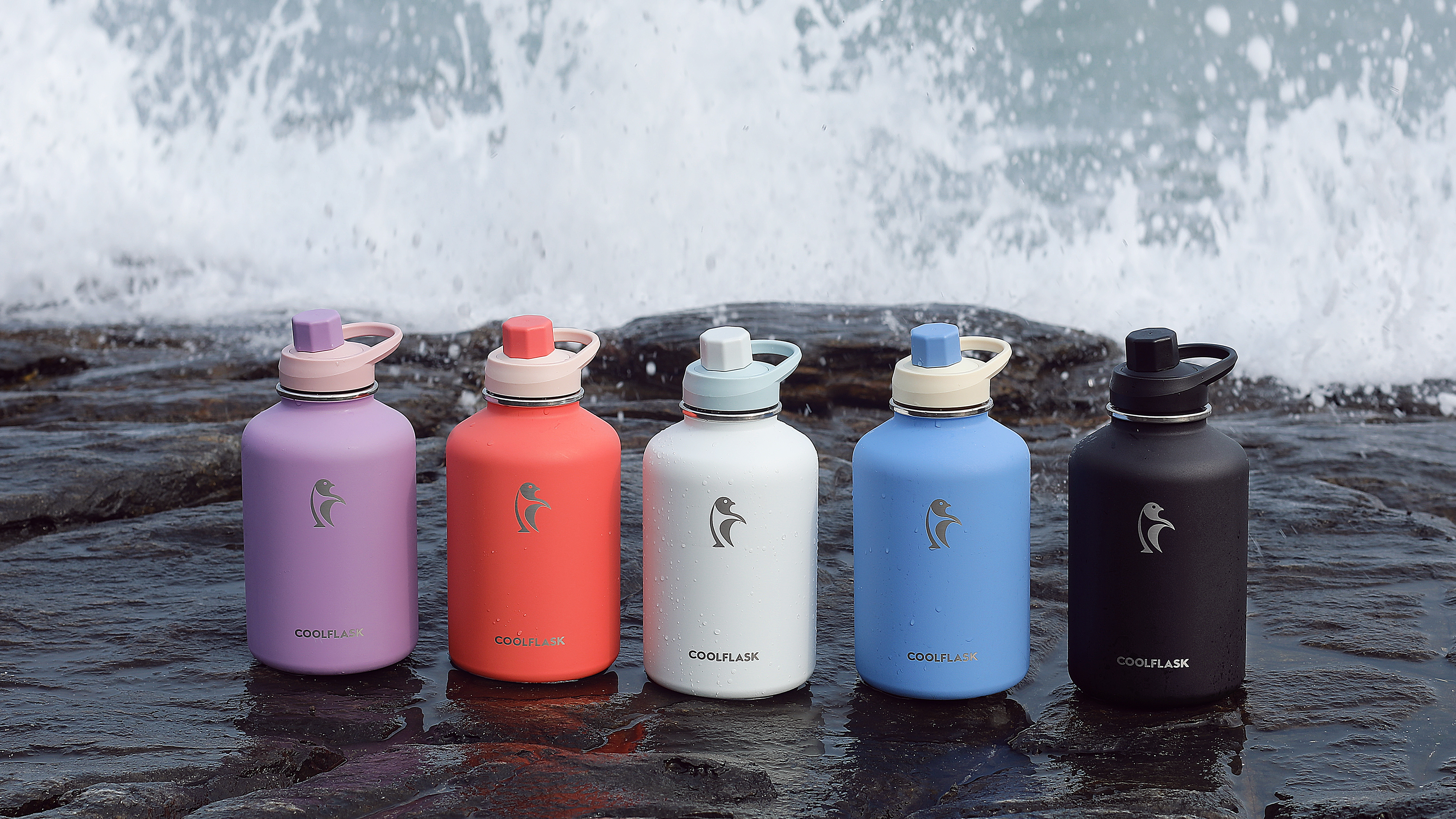 Coolflask Botella de Agua Aislada 64 oz con Funda de Cuero PU y 3 Tapas miniatura 7