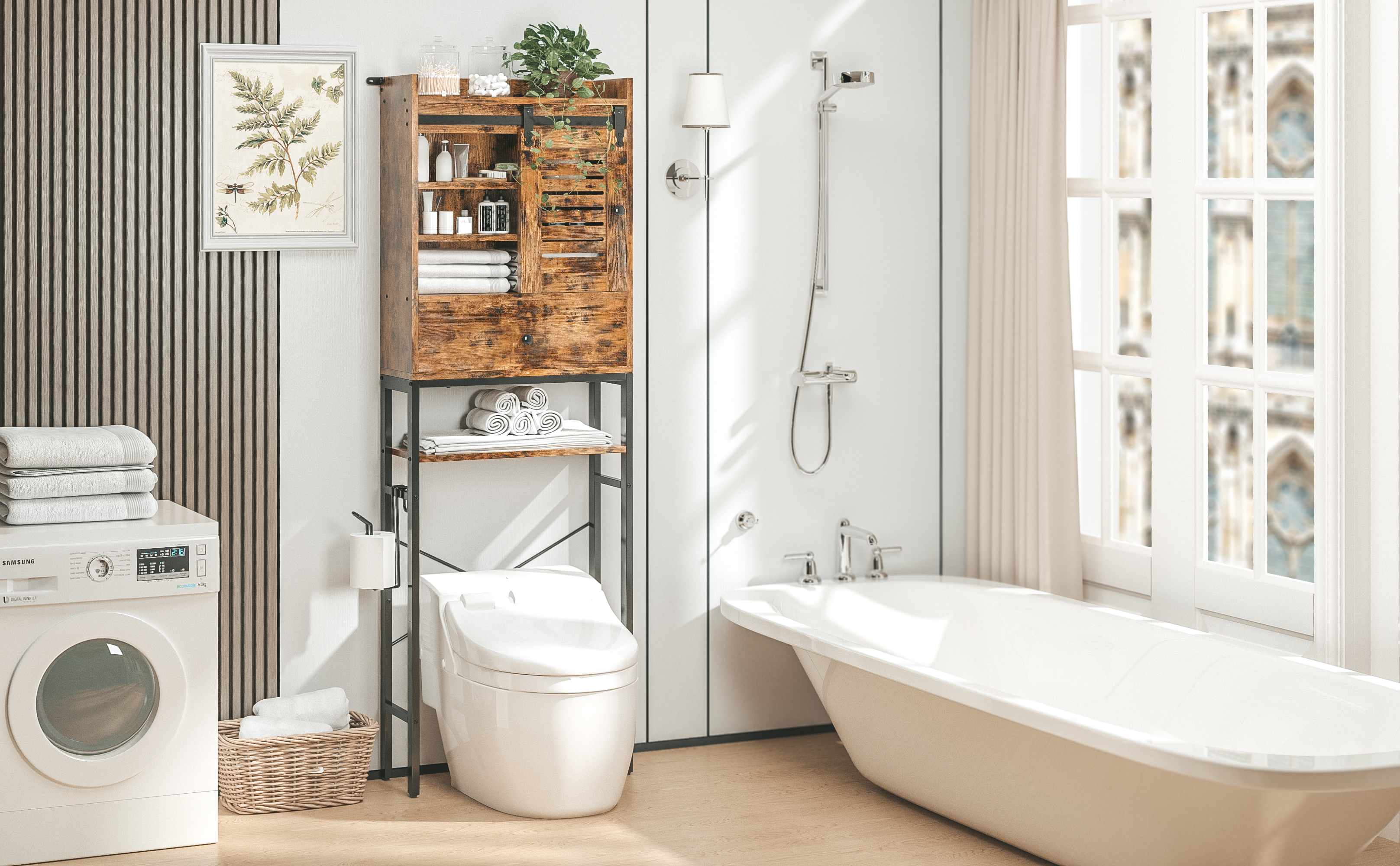 Amazon.com: IRONCK Over The Toilet Storage Rack with Cabinet and