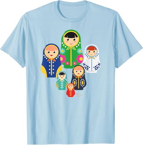 Matryoshka Russian Nesting Dolls, Rusia - Camiseta de regalo, Azul / Patchwork, S Azul Pastel,Jaspeado Oscuro,Gris Jaspeado,Azul