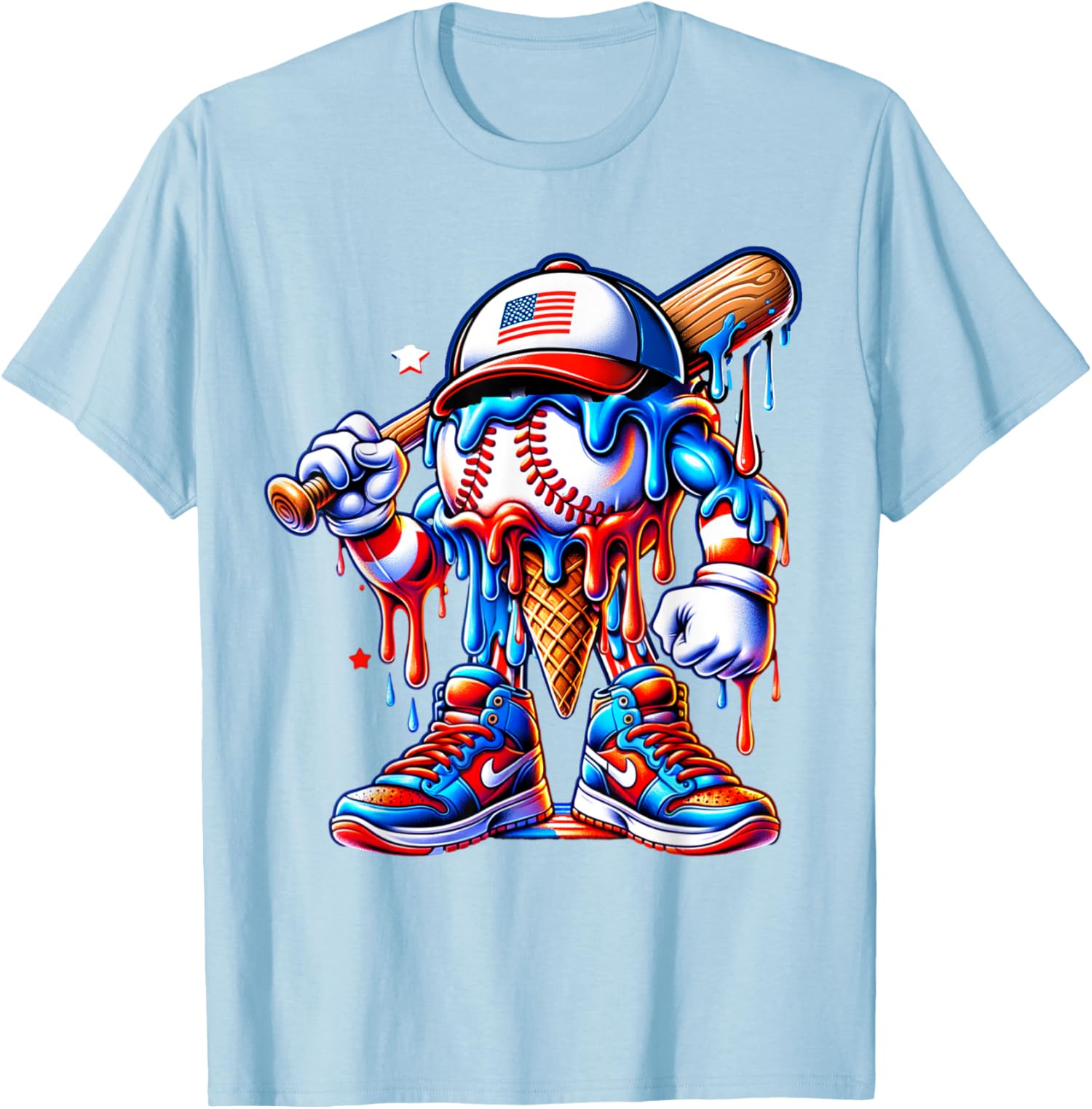 4th of July Red White and Blue Baseball Ice Cream Unisex T-Shirt - Picture 4 of 15