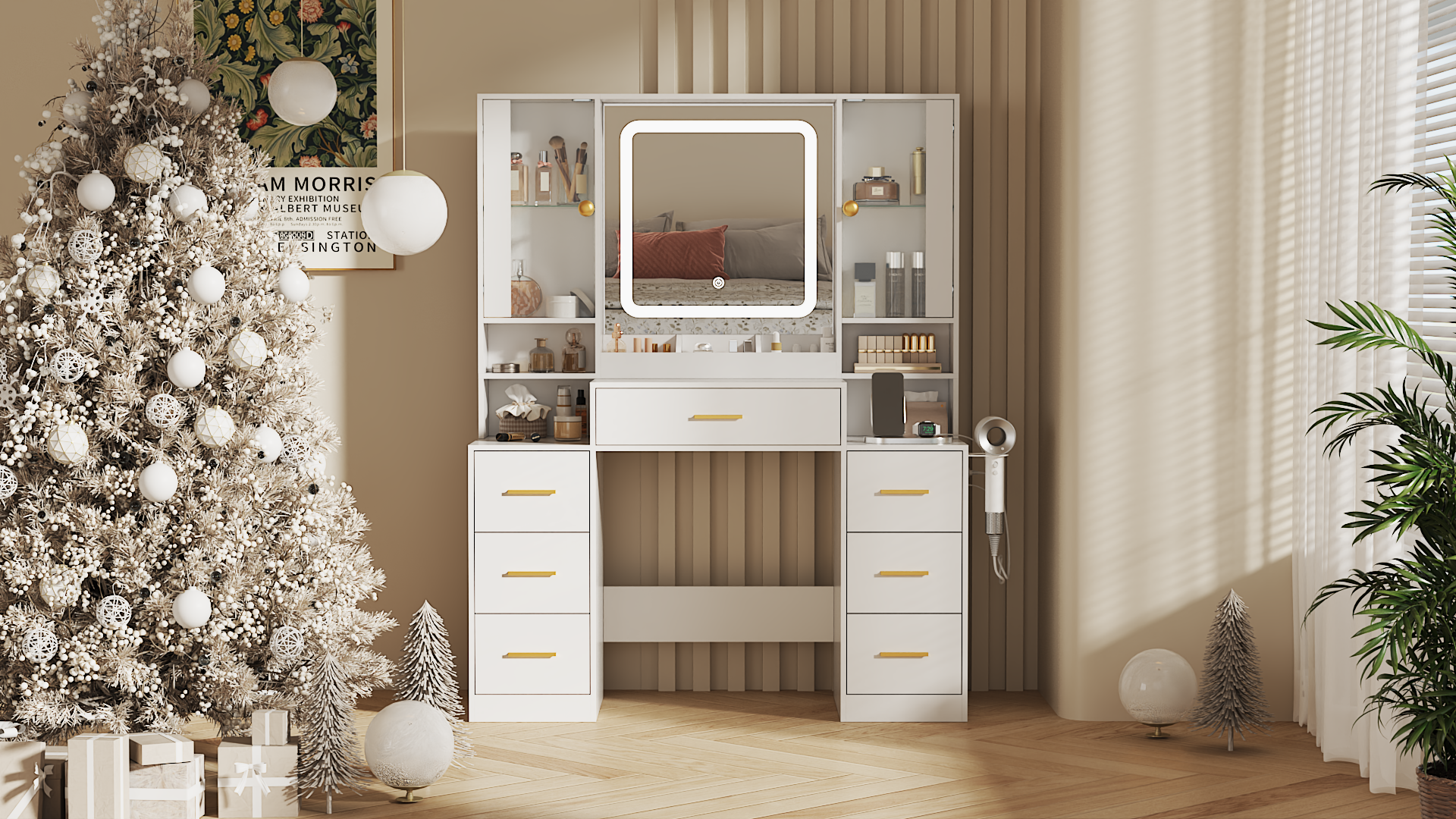 Amazon.com: Wodeer White Makeup Vanity Desk with Mirror & Lights