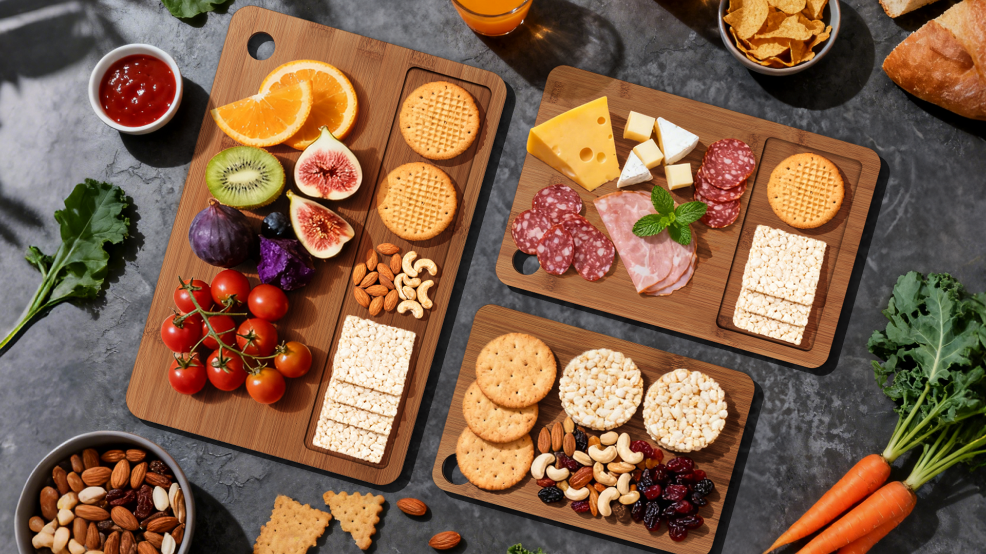 Set de 3 tablas de cortar de bambú rectangular para cocina miniatura 7