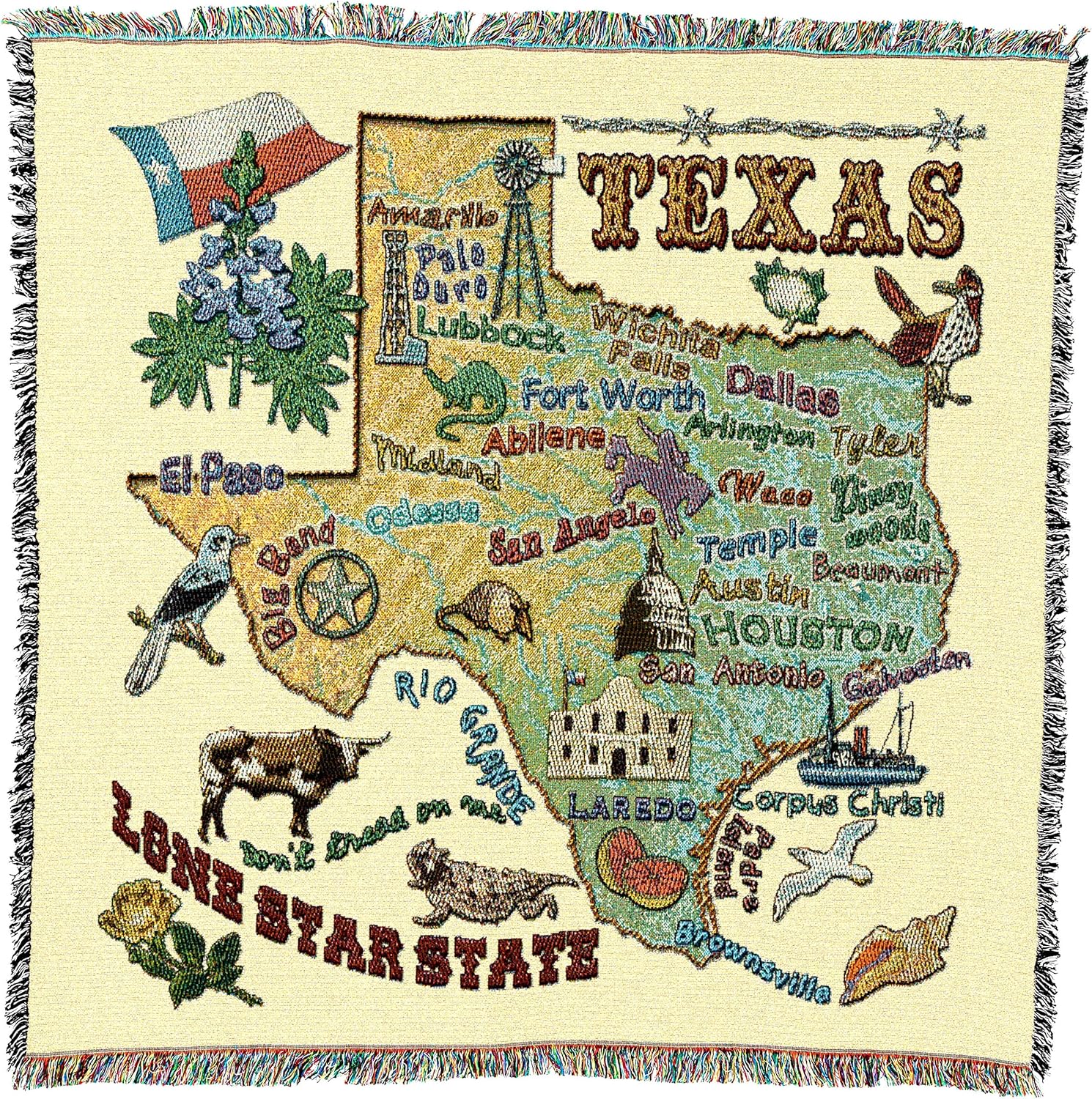 Pure Country Weavers State of Texas Lap Square Blanket - Gift Tapestry Blanket Throw Woven from Cotton - Made in The USA (54x54)