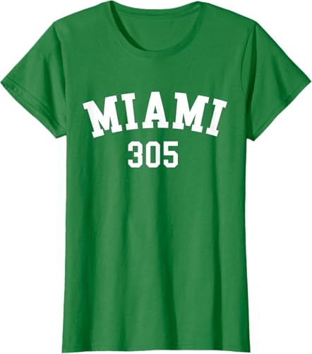 Miniatura 60 de Miami 305 USA American College Font T-Shirt Negro,Azul Marino,Azul Pastel,Arándano,Rojo,Plateado,Hierba,Verde Kelly,Marrón,Verde Oliva,Jaspeado
