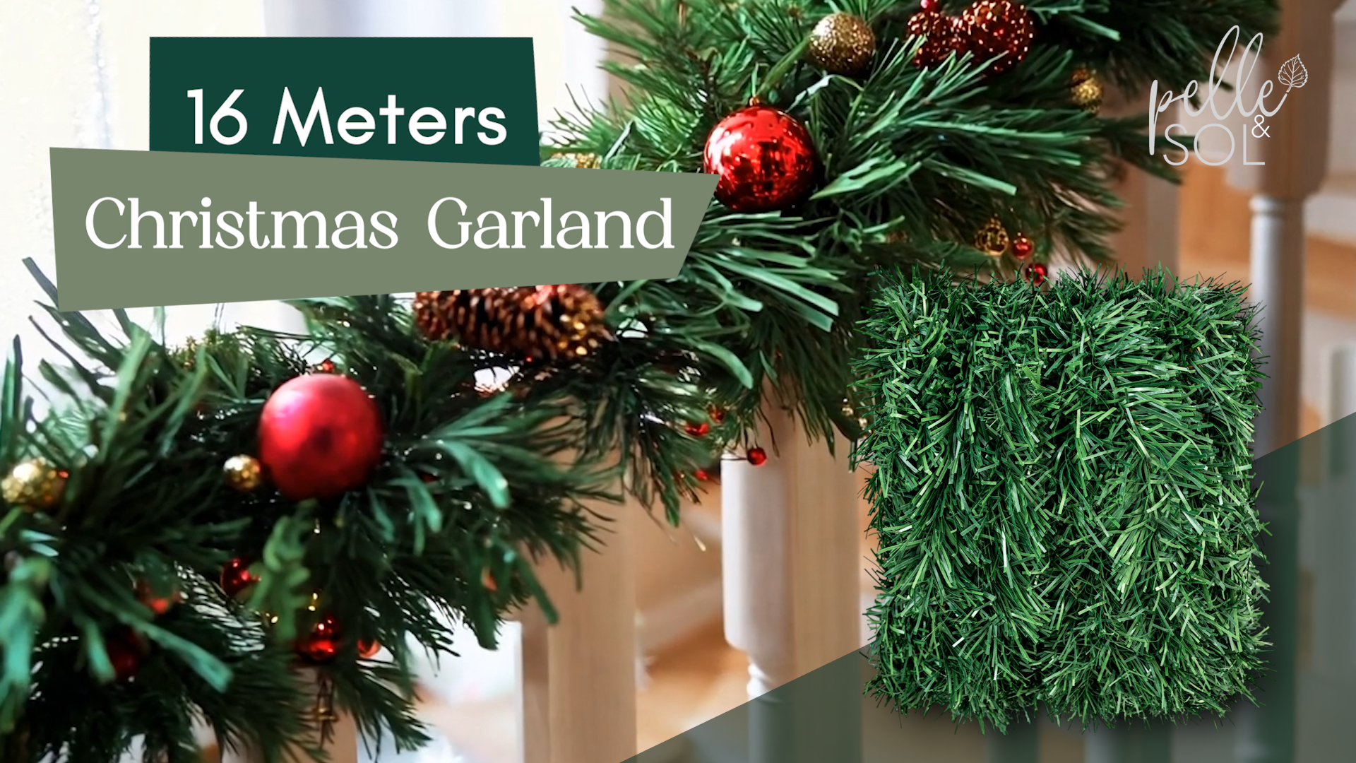 Green Christmas Garland Decorations, Xmas Tinsel Garland Artificial Greenery Decorations For Outdoor And Indoor - 33ft/10m