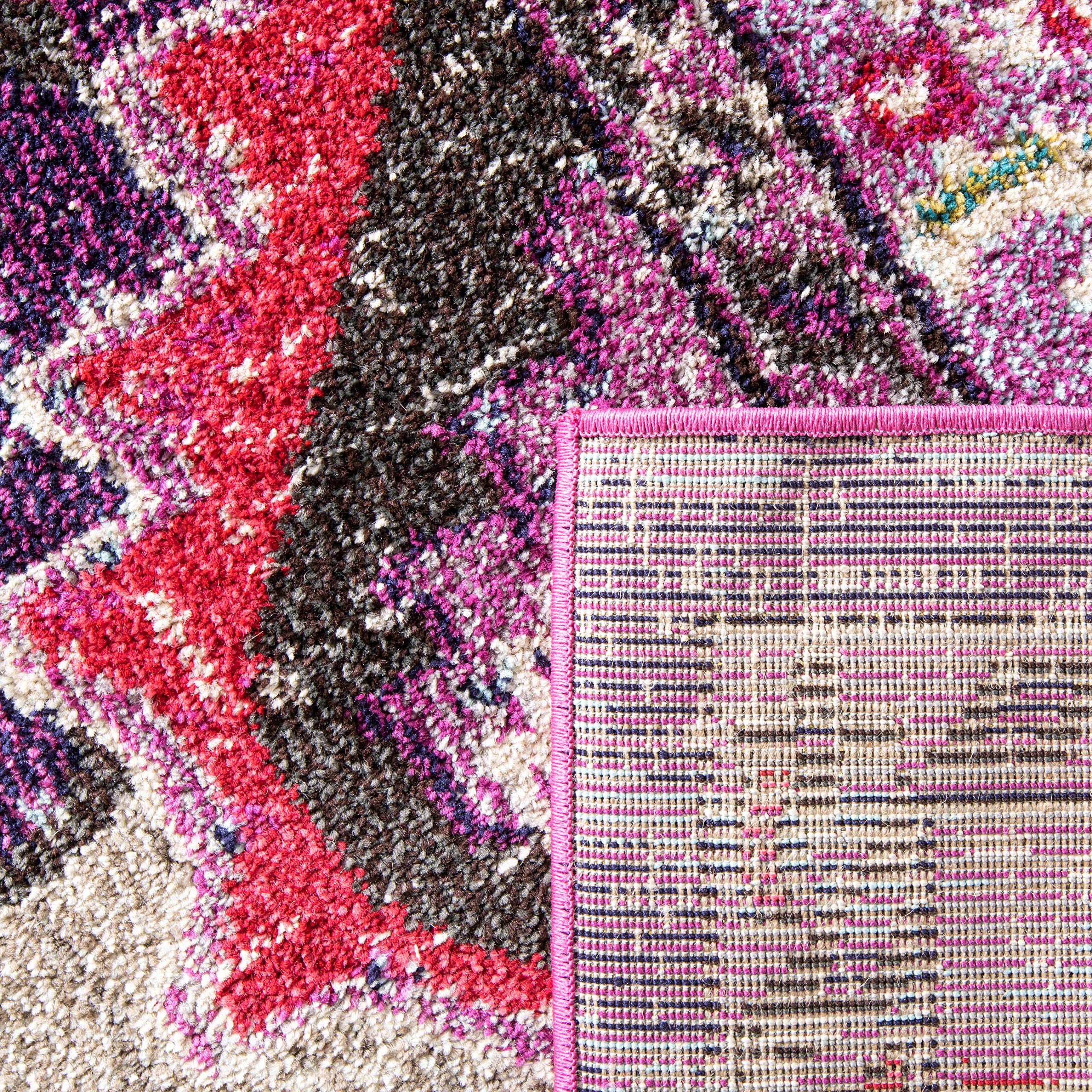 SAFAVIEH Boho Teppich für Wohnzimmer, Esszimmer, Schlafzimmer - Monaco Collection, Kurzer Flor, Violett und Fuchsia, 120 x 120 cm