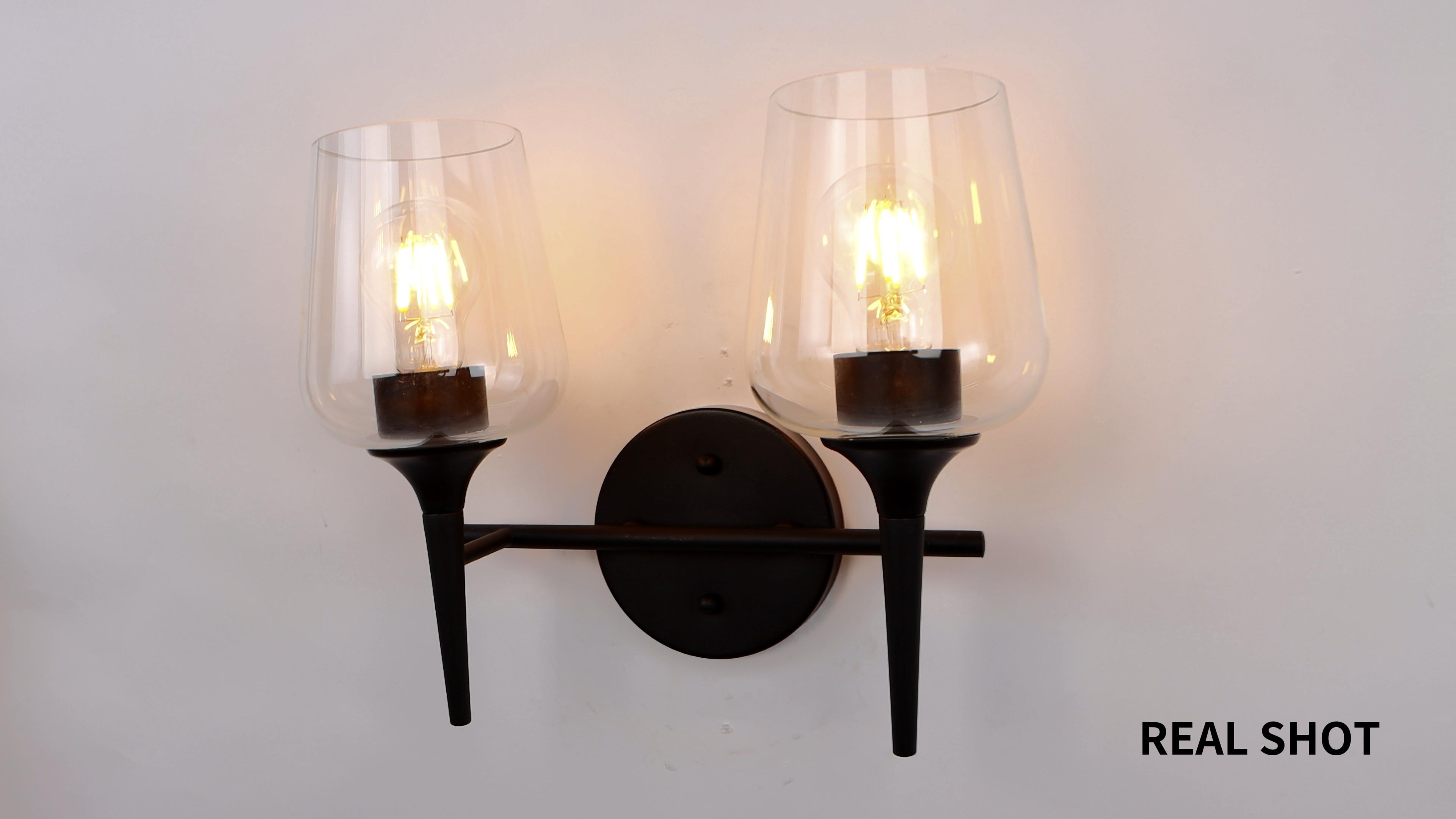 Image of Black Vanity Light 2-Light Modern Farmhouse Bathroom Light Fixture with Wine Glass Shades for 16 Inch Mirror, Decor Wall Sconce for Hallway Bedroom