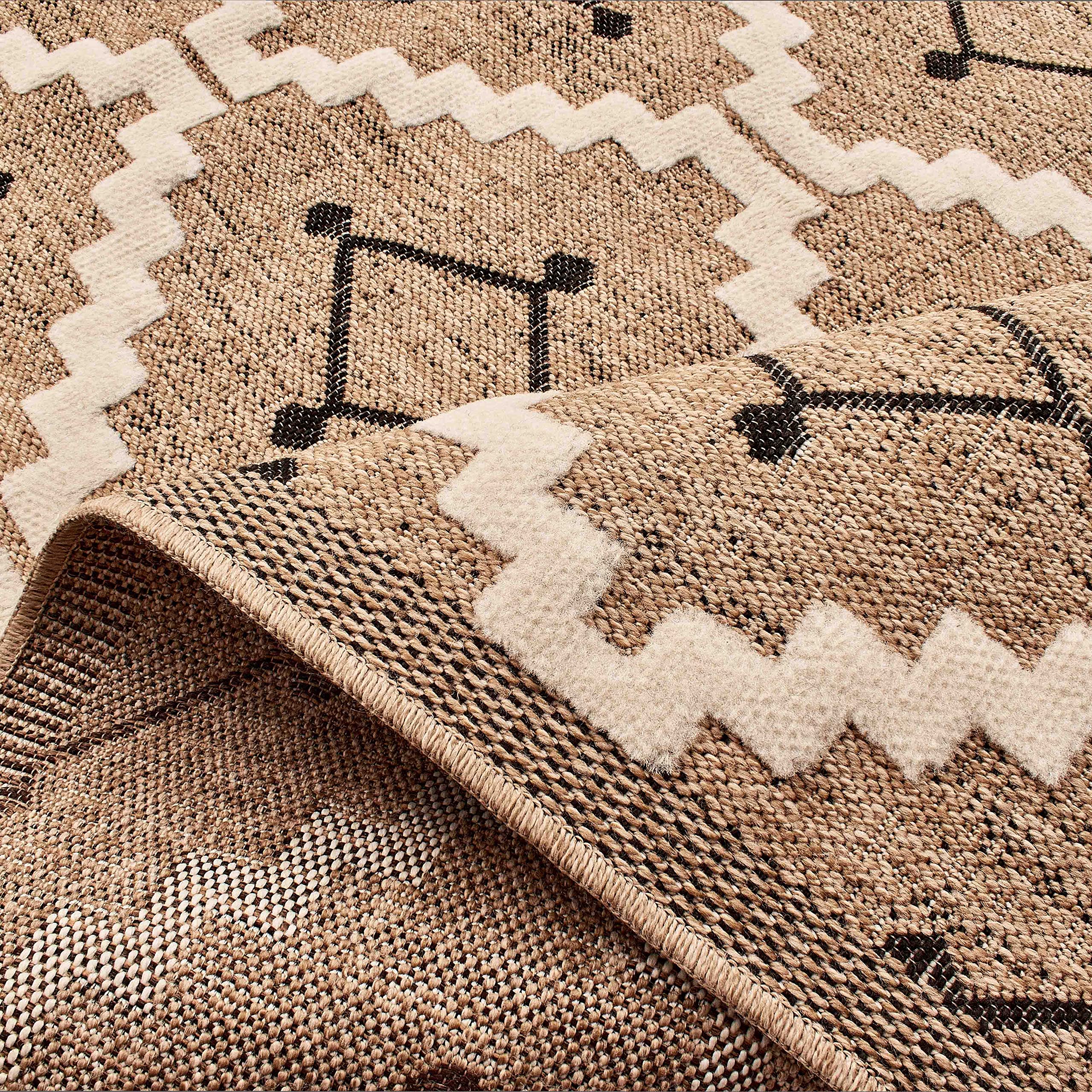 Nazar Alfombra Salón Naturaleza Aspecto Yute Chiné Diseño Moderno Estilo Boho, Alfombra para Salón, Dormitorio, Terraza, Exterior, Color Natural (9041 Negro, 120x170 cm)