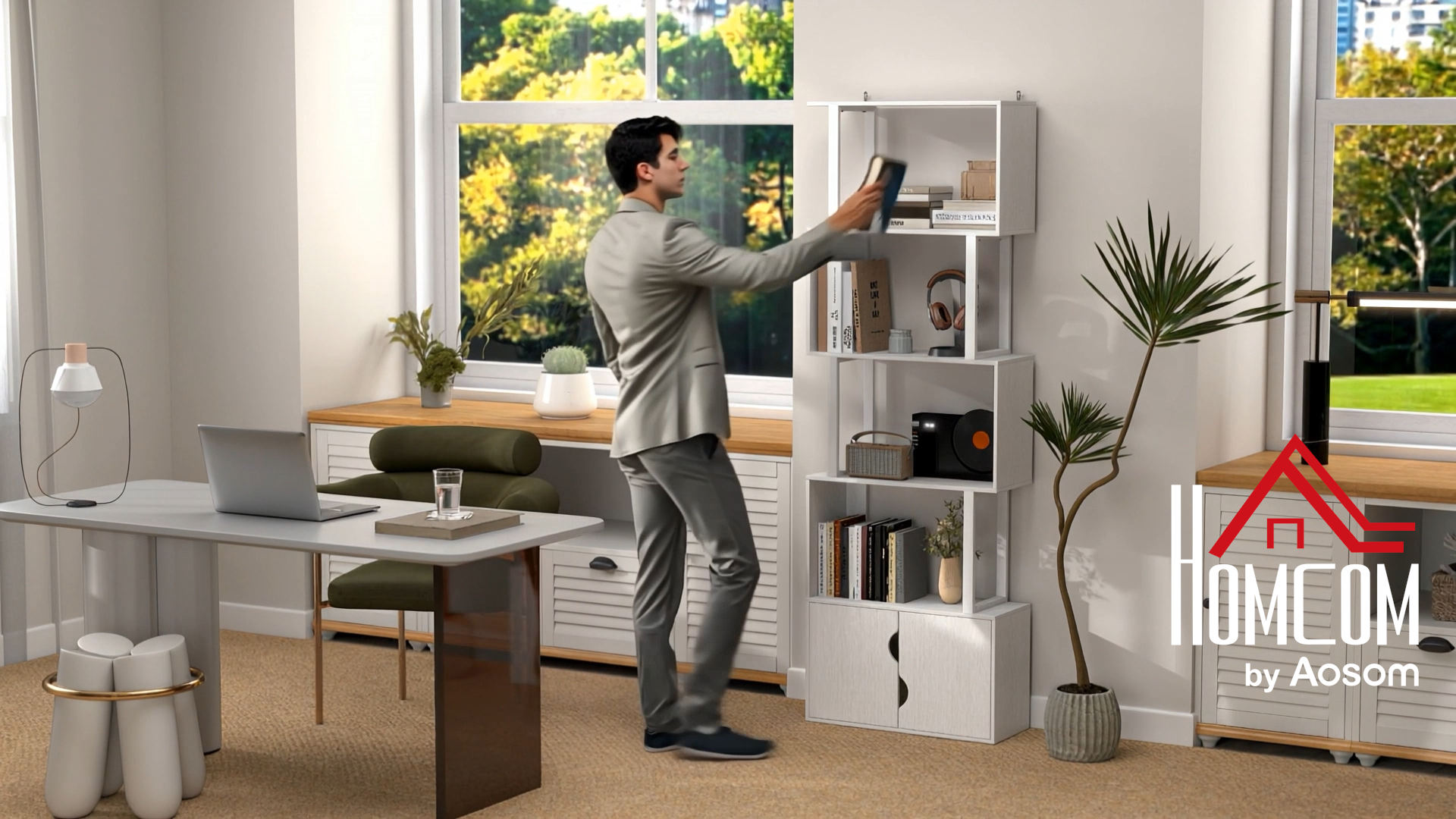HOMCOM Libreria Scaffale a 5 Ripiani, Libreria Verticale con Luci LED 7