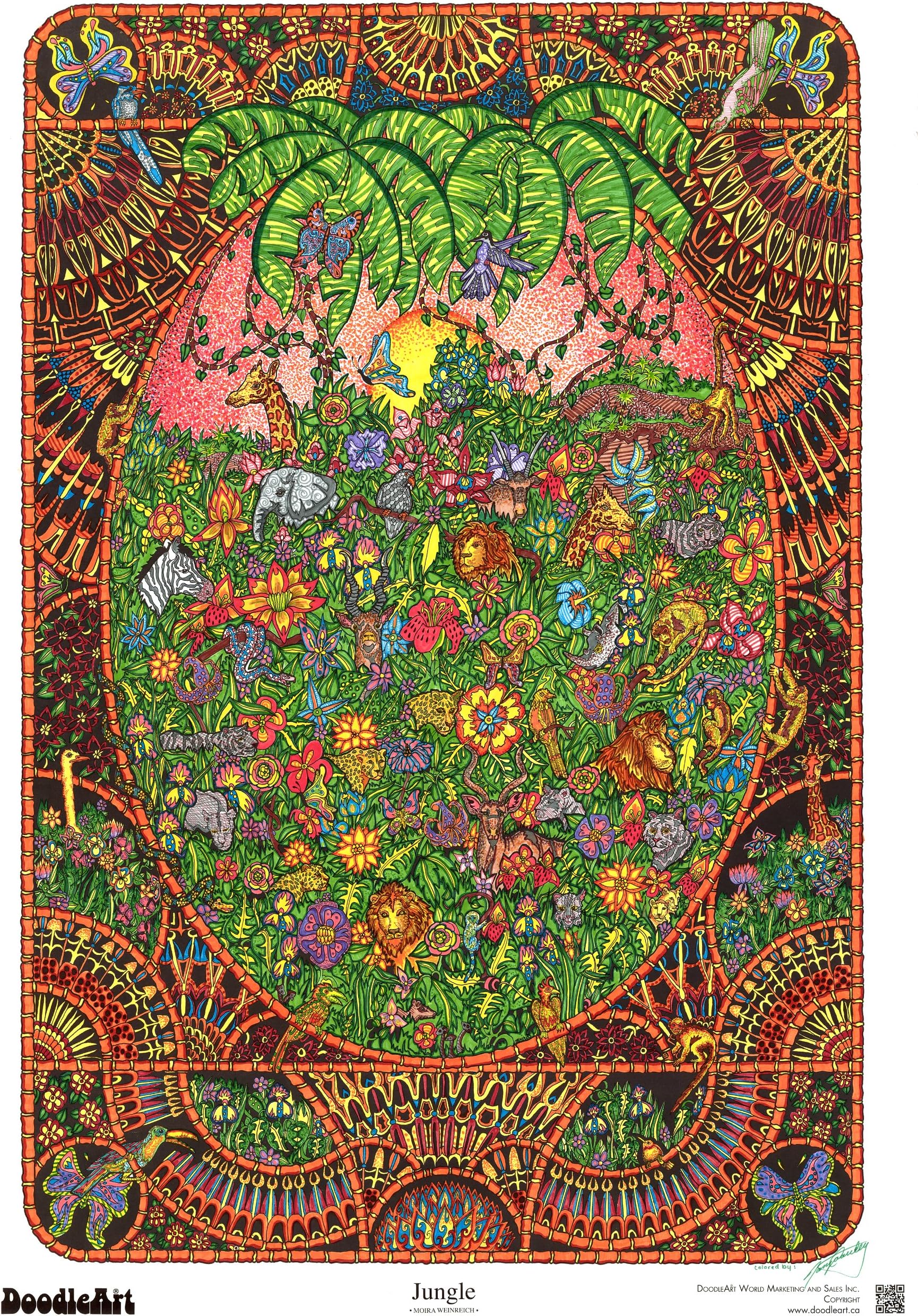 The Original DoodleArt by PlaSmart - Jungle Adult Coloring 24"x 34" Poster & Non- Toxic Precision 12 Marker Set, Reduce Stress, Ages 8 and Up