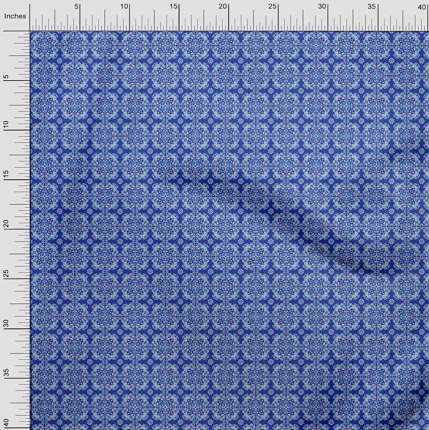 oneOone Cotton Jersey Blue Fabric Arabic Moroccan Quilting Supplies Print Sewing Fabric by The Yard 58 Inch Wide