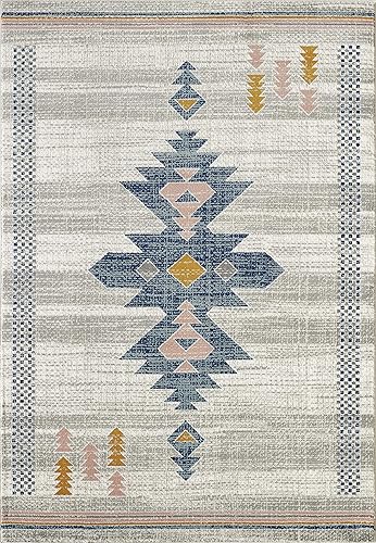 Miniatura 3 de Abani Porto Collection - Alfombra rectangular de 3 x 5 pies, alfombra decorativa rectangular con estampado tribal beige turco y azul