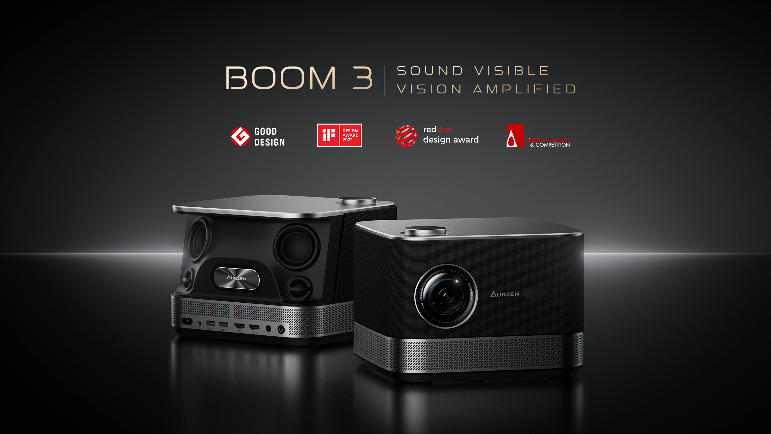 Aurzen プロジェクター 家庭用 BOOM3 Aurzen BOOM 3 Black Smart Projector | 1080P Home Theater