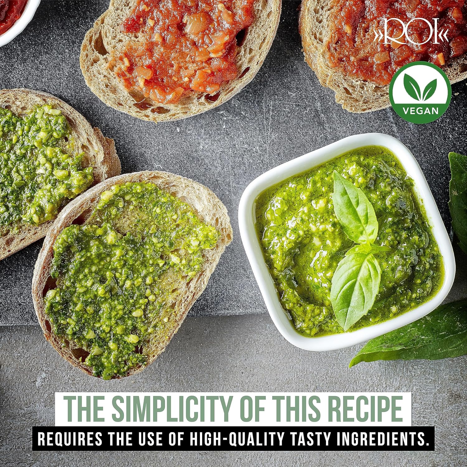 ROI Vegan Pesto Sauce - Fresh Ligurian Basil Pesto Made of Genovese DOP Basil and EVOO, Gluten Free, Keto Friendly, Non-GMO, Made In Italy - 6.3 oz (180 g) - Pack of 2