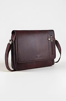Leather 15 inch Laptop Messenger Bag for Men I Padded Laptop Compartment with Adjustable Strap I Extra Zip Compartments I DIMENSION : L-15 inch W-3 inch H-12 inch