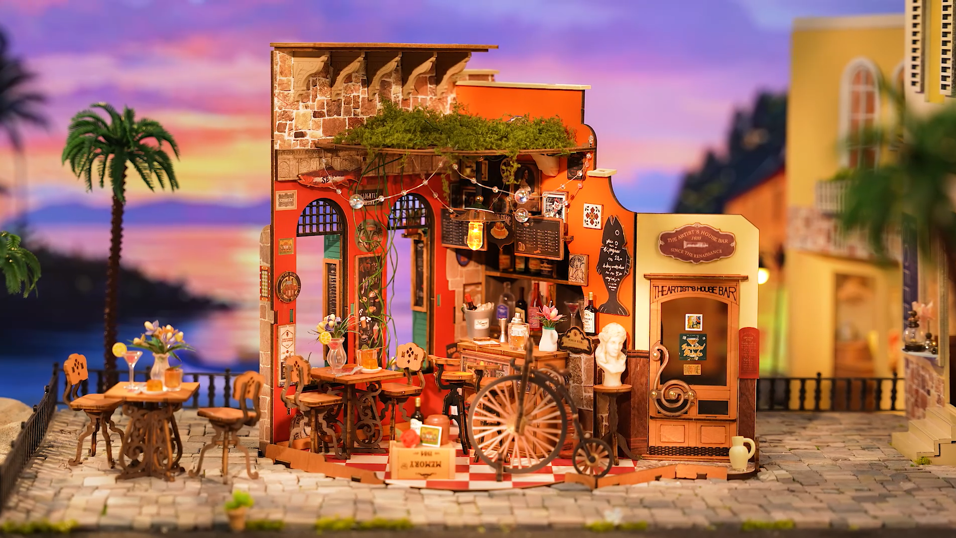 Rolife DIY Miniature Kit Cheers Bar Dining, DIY Book Nook