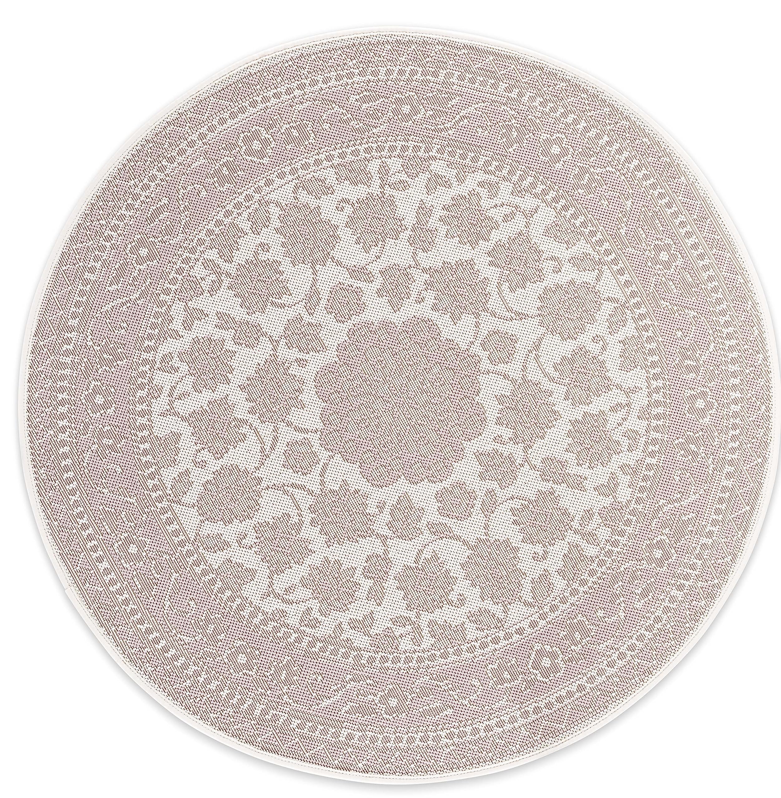 DomDeco In- und Outdoor-Teppich Rund - 120x120cm - Stilvoller Teppich für Innen- und Außenbereich - Beige-Rosé
