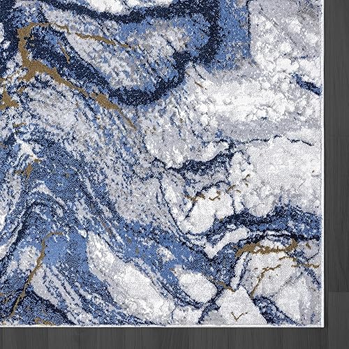 Miniatura 4 de Abani Regal Collection - Alfombra de área, diseño de mármol azulgris, 4 x 6 pies, fácil de limpiar, duradera para niños y mascotas, no desprende